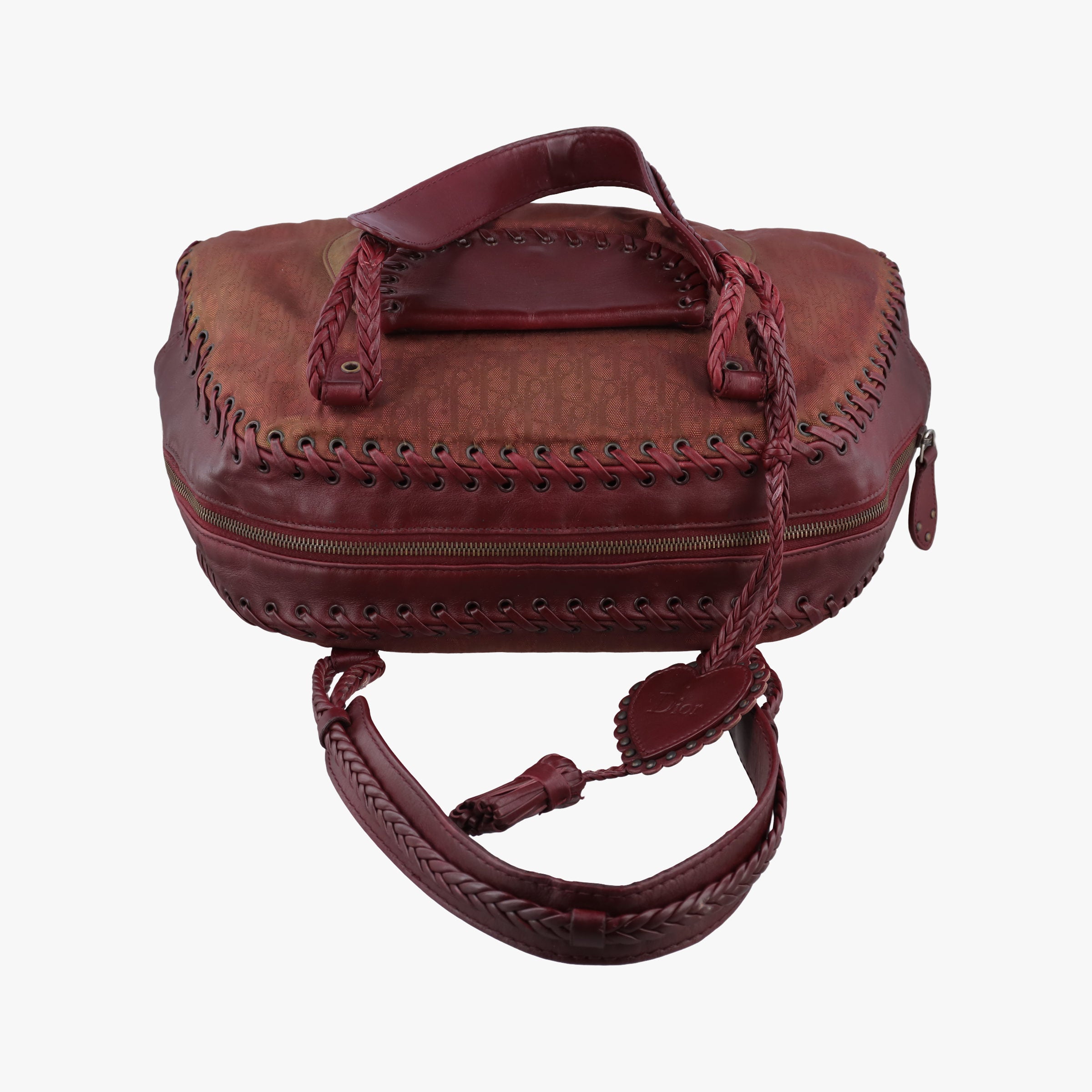Pre-owned Christian Dior Ethnic Braided Tote burgundy×Multicolour canvas×leather  handbag | stylenewstar