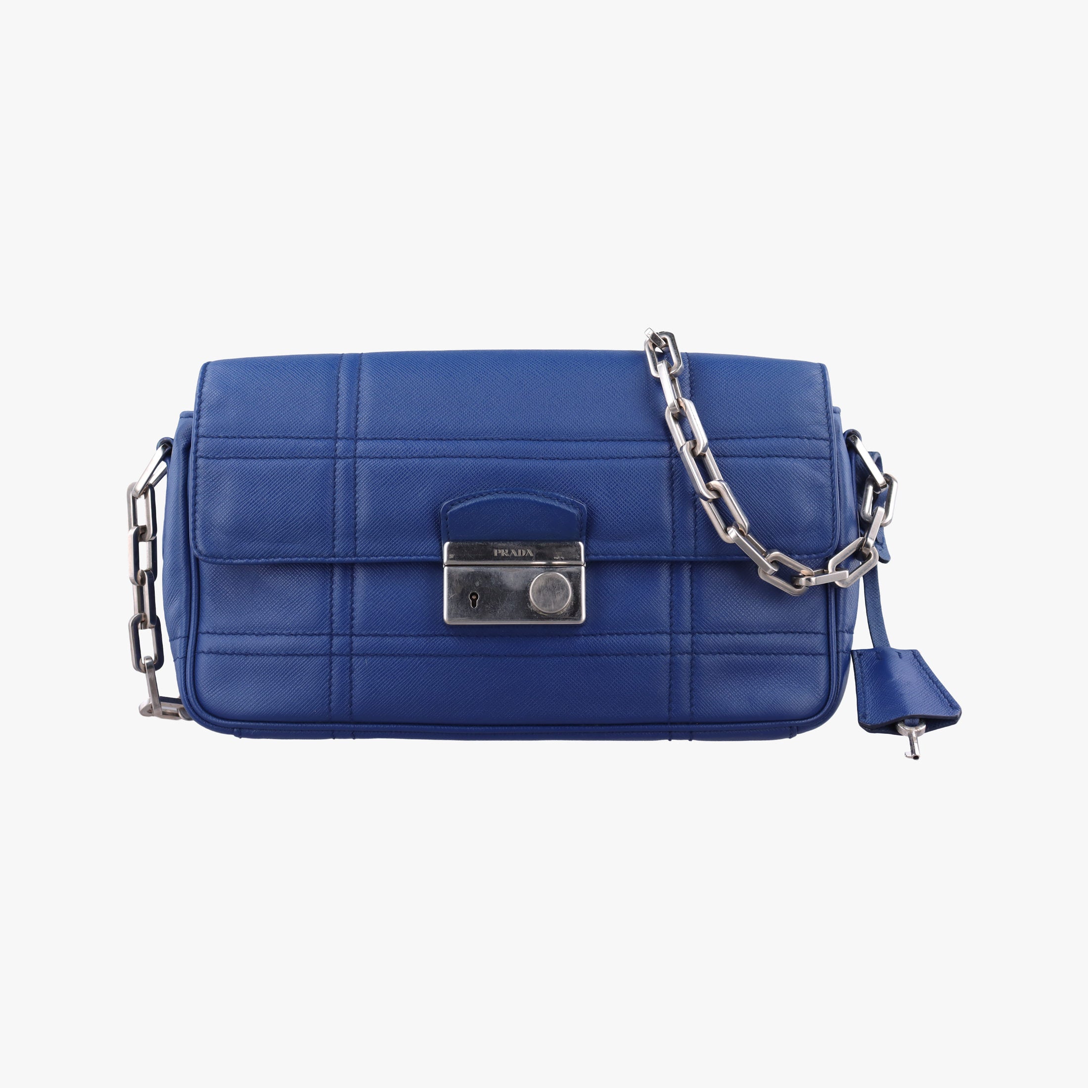 Pre-owned Prada Sound Lock Blue SAFFIANO Leather  shoulderbag | stylenewstar