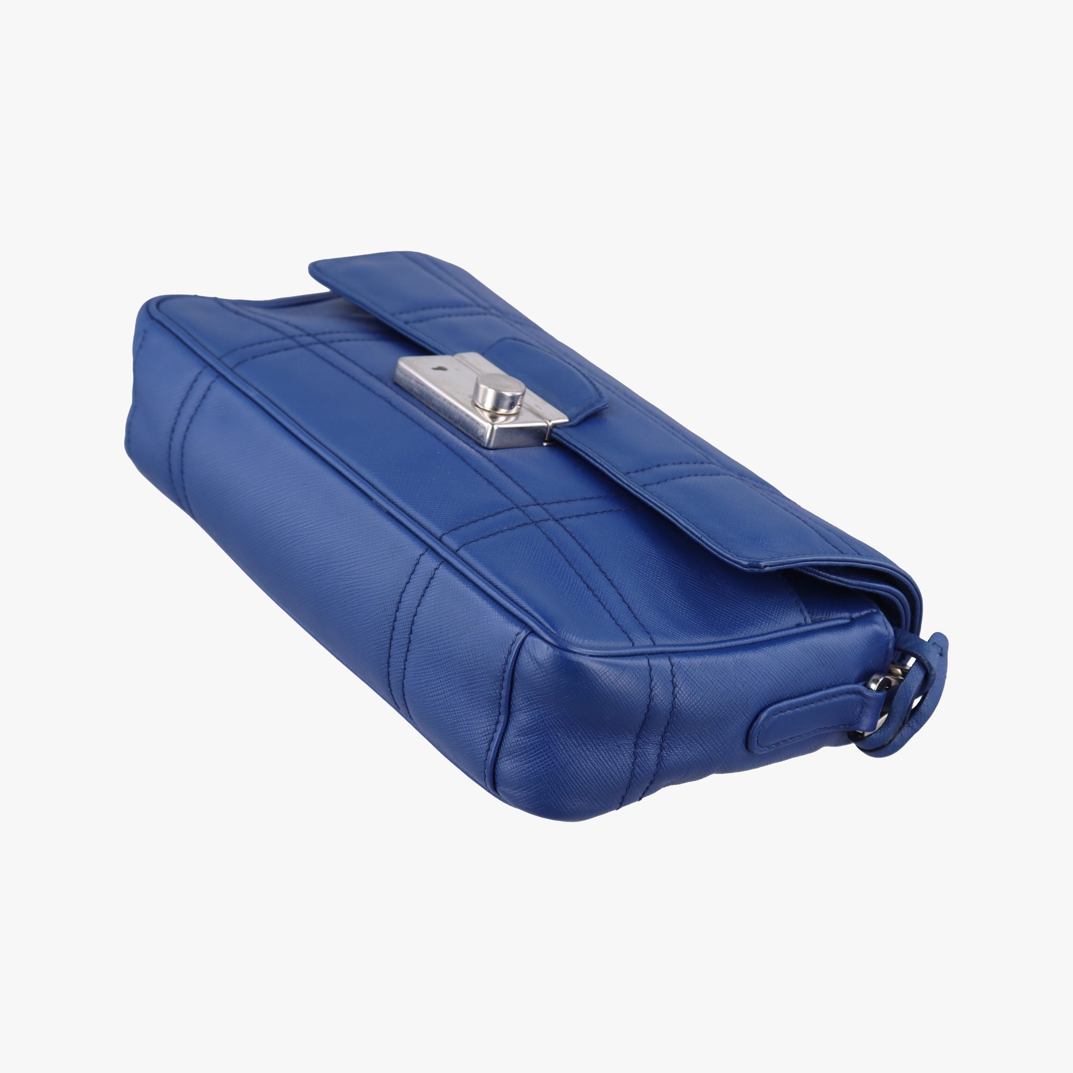 Pre-owned Prada Sound Lock Blue SAFFIANO Leather  shoulderbag | stylenewstar