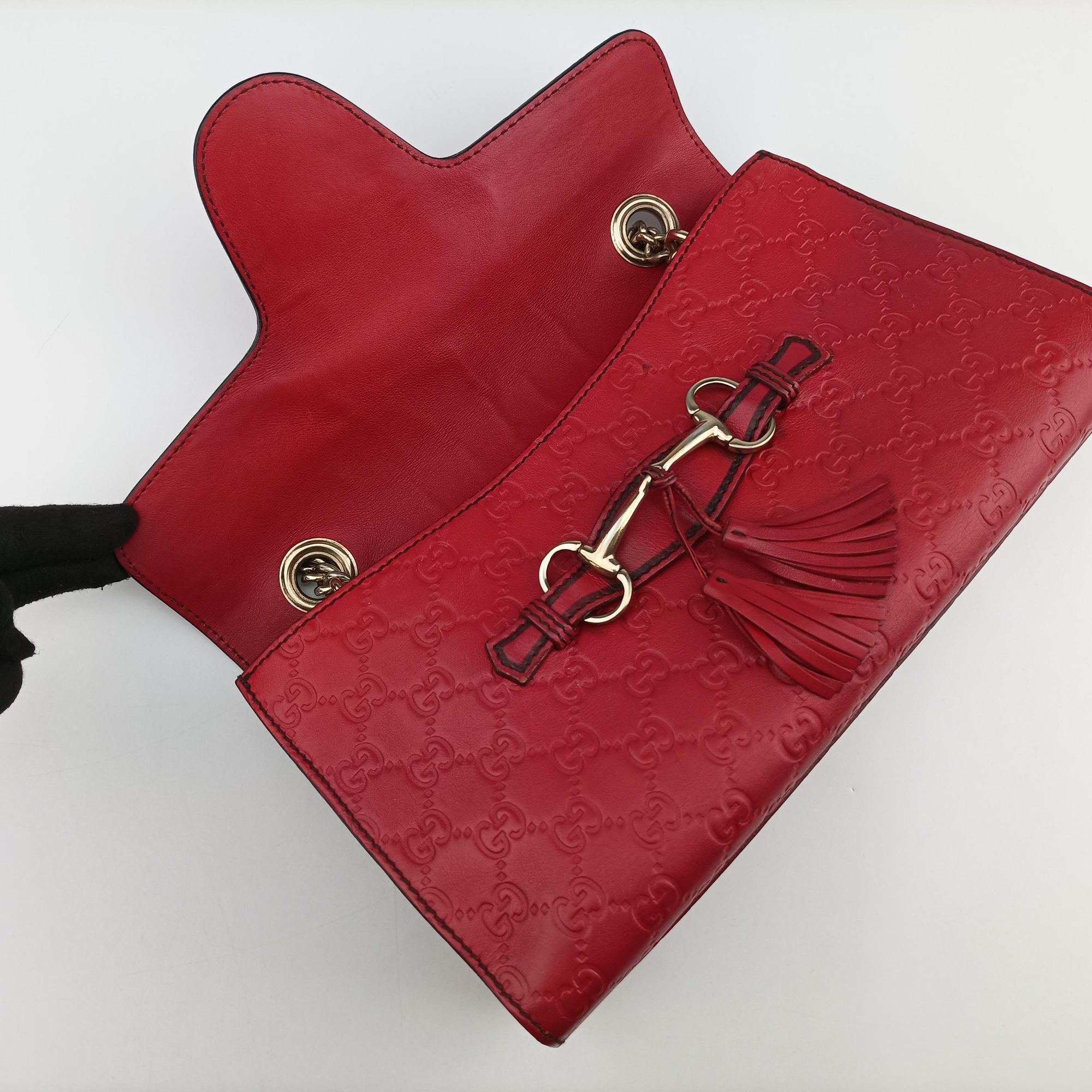 Pre-owned Gucci Emily Red Leather 295402 shoulderbag | stylenewstar