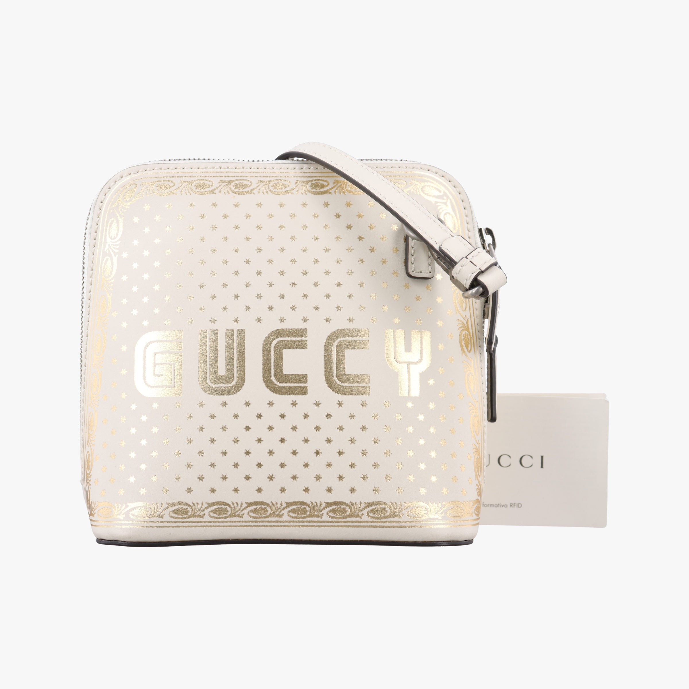 Pre-owned Gucci SEGA collaboration GUCCY print White Leather 511189 shoulderbag | stylenewstar
