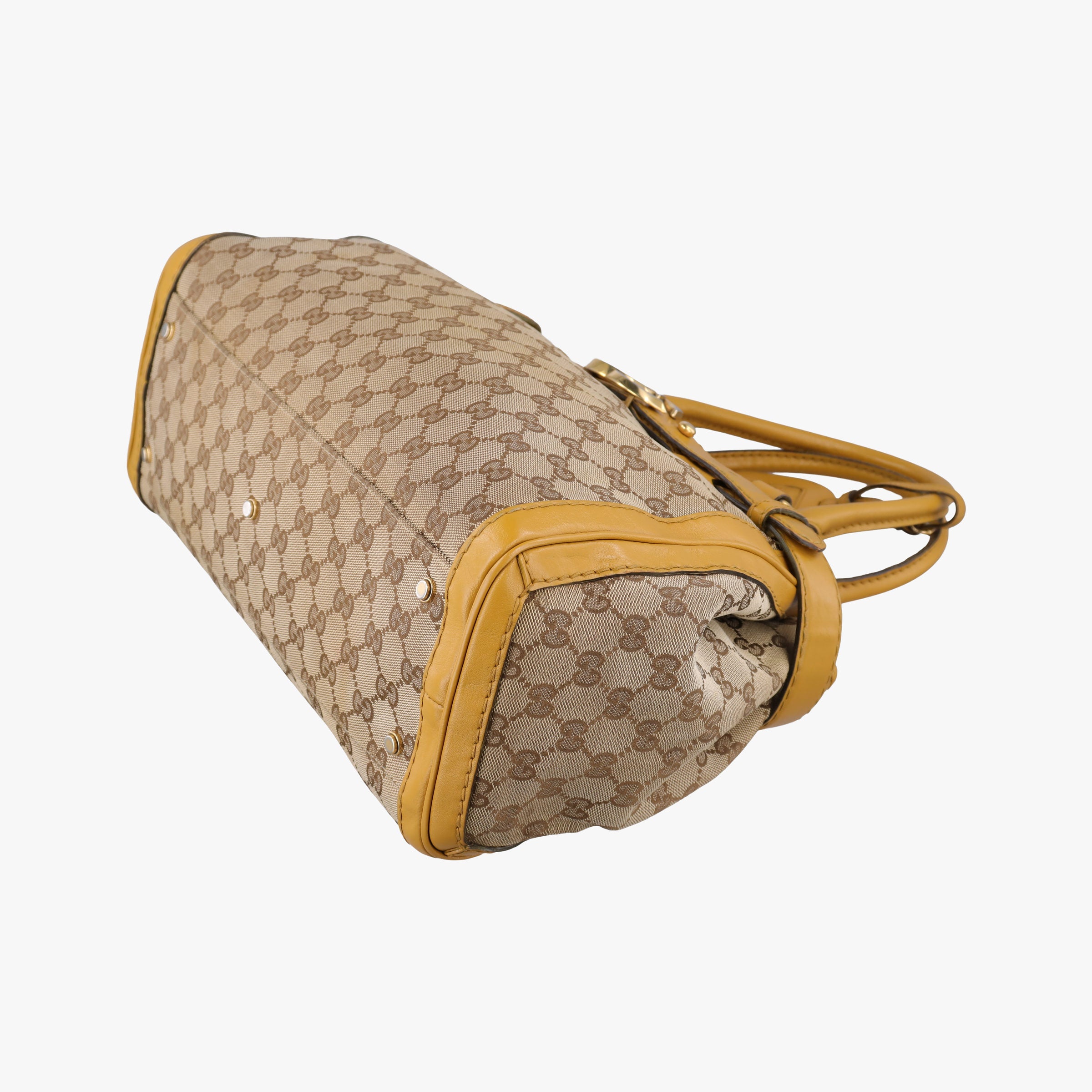 Pre-owned Gucci GG Running Beige×Yellow canvas×leather 247183 handbag | stylenewstar