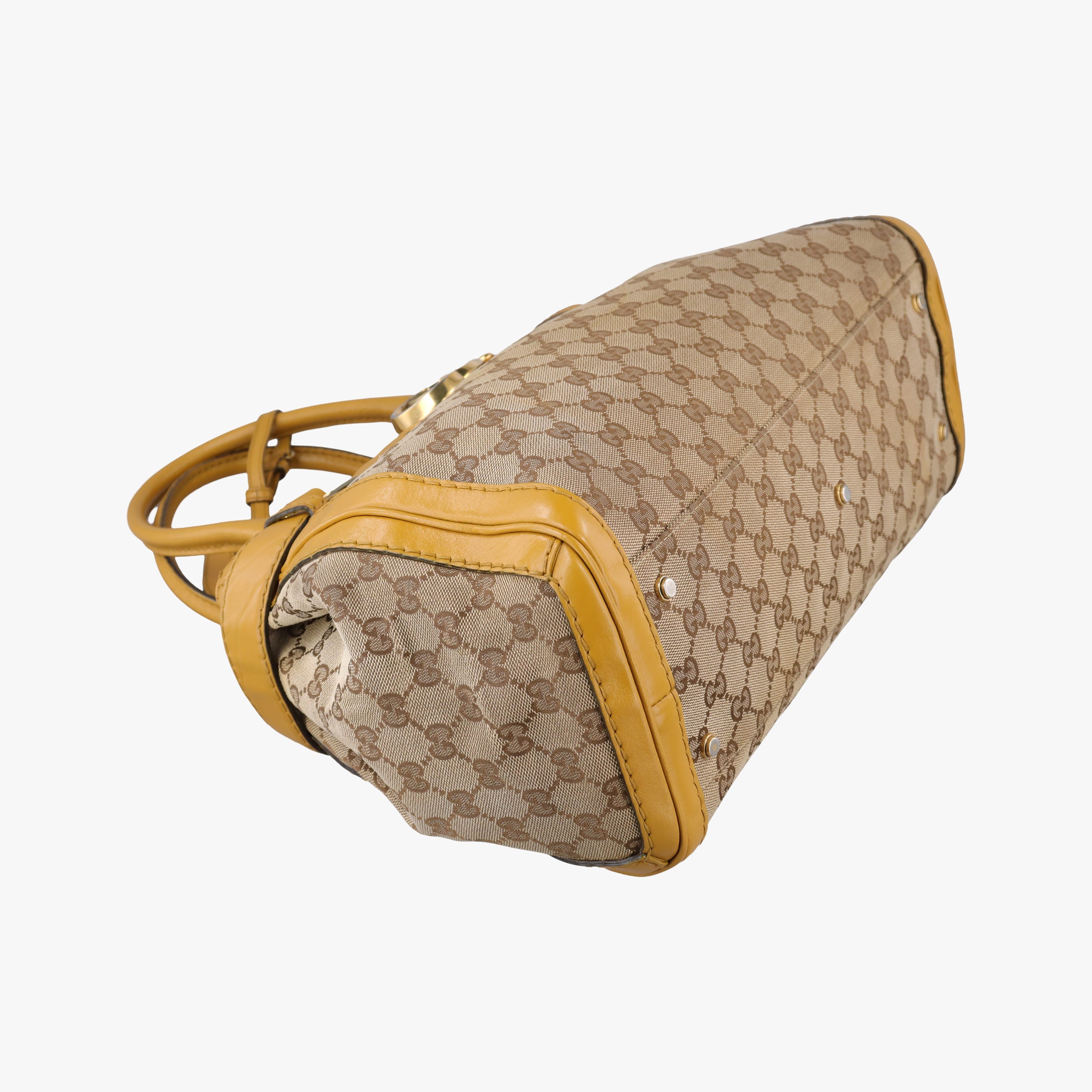 Pre-owned Gucci GG Running Beige×Yellow canvas×leather 247183 handbag | stylenewstar