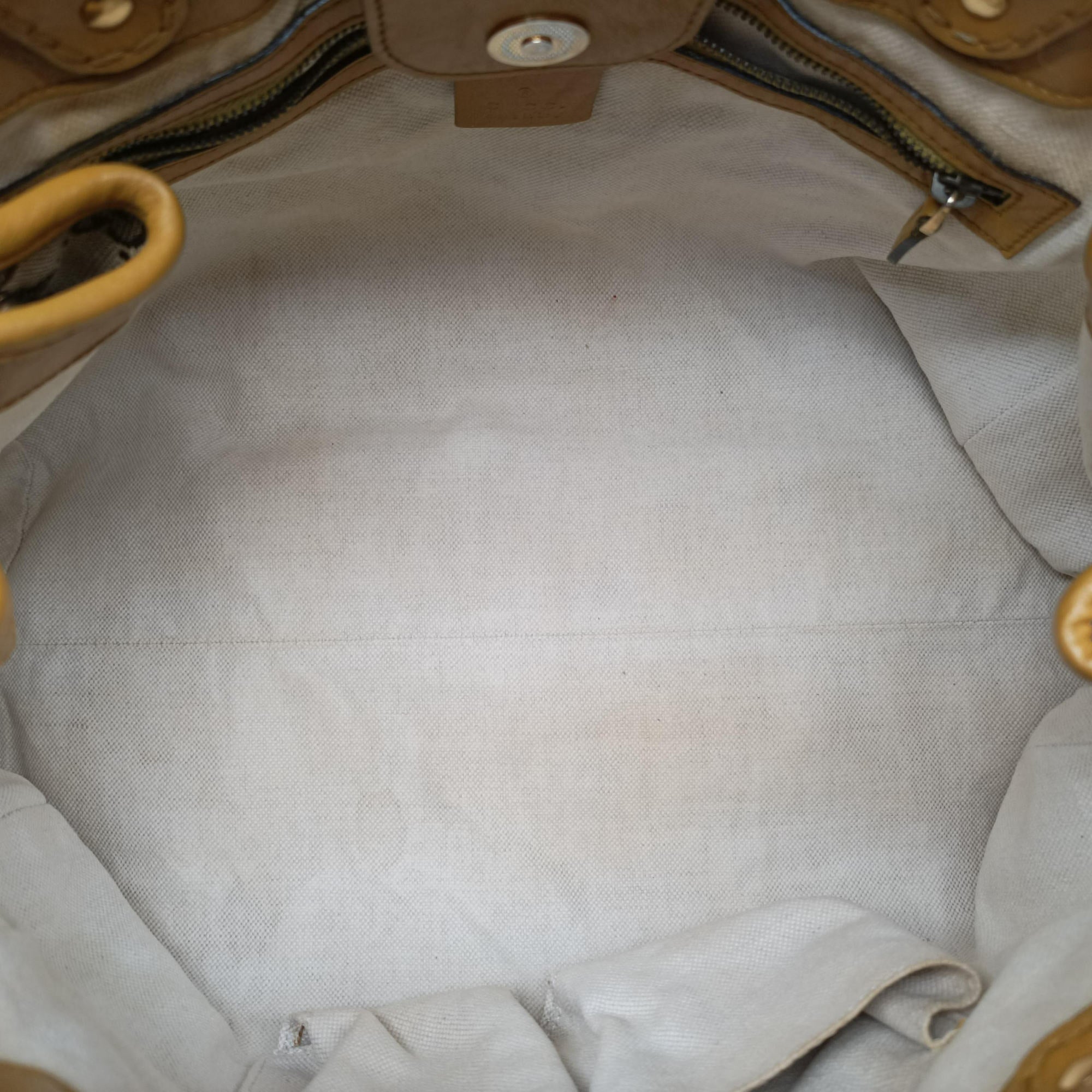 Pre-owned Gucci GG Running Beige×Yellow canvas×leather 247183 handbag | stylenewstar