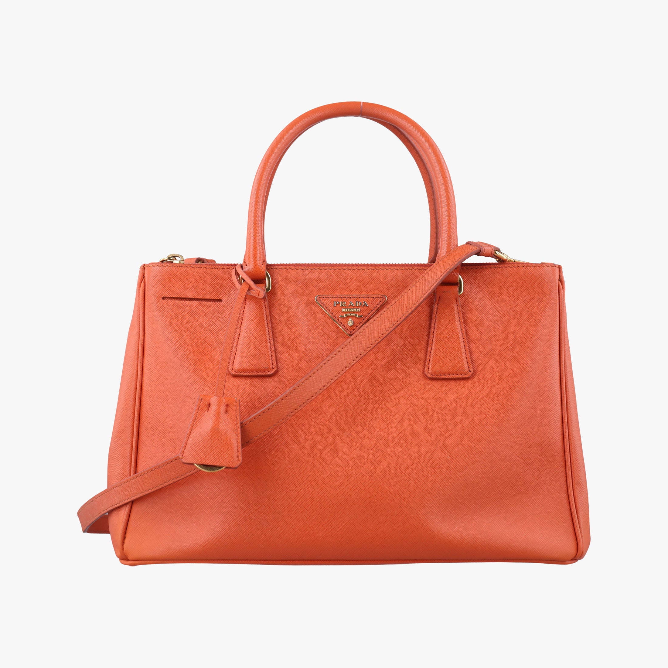 Pre-owned Prada Galleria Orange SAFFIANO Leather BN1844 shoulderbag | stylenewstar