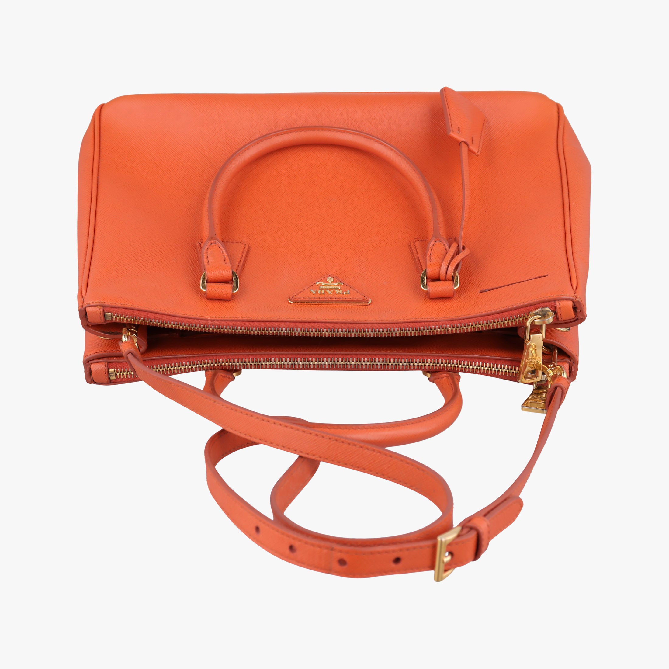 Pre-owned Prada Galleria Orange SAFFIANO Leather BN1844 shoulderbag | stylenewstar