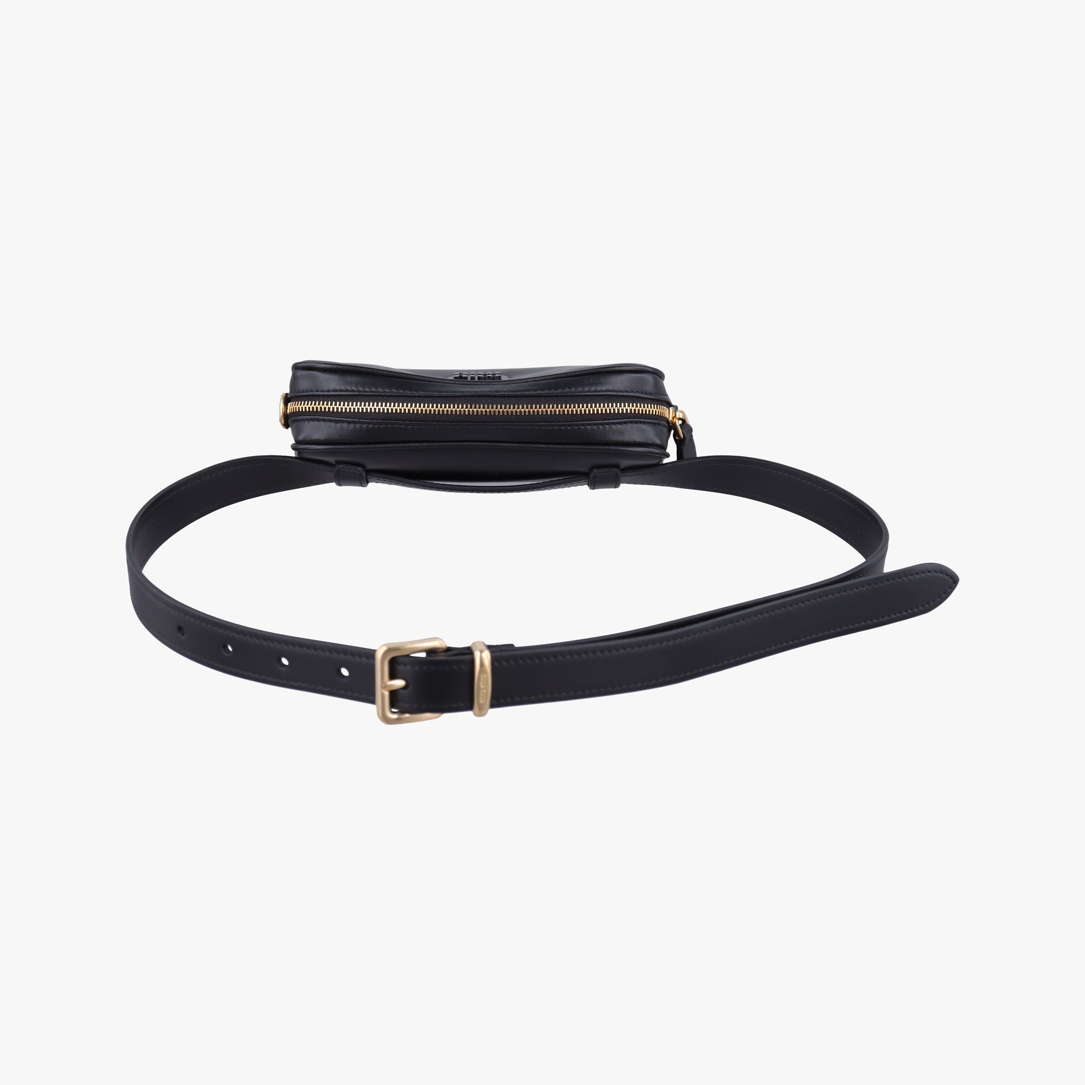 Pre-owned Miu Miu Logo belt Black leather  bum bag/waist bag | stylenewstar