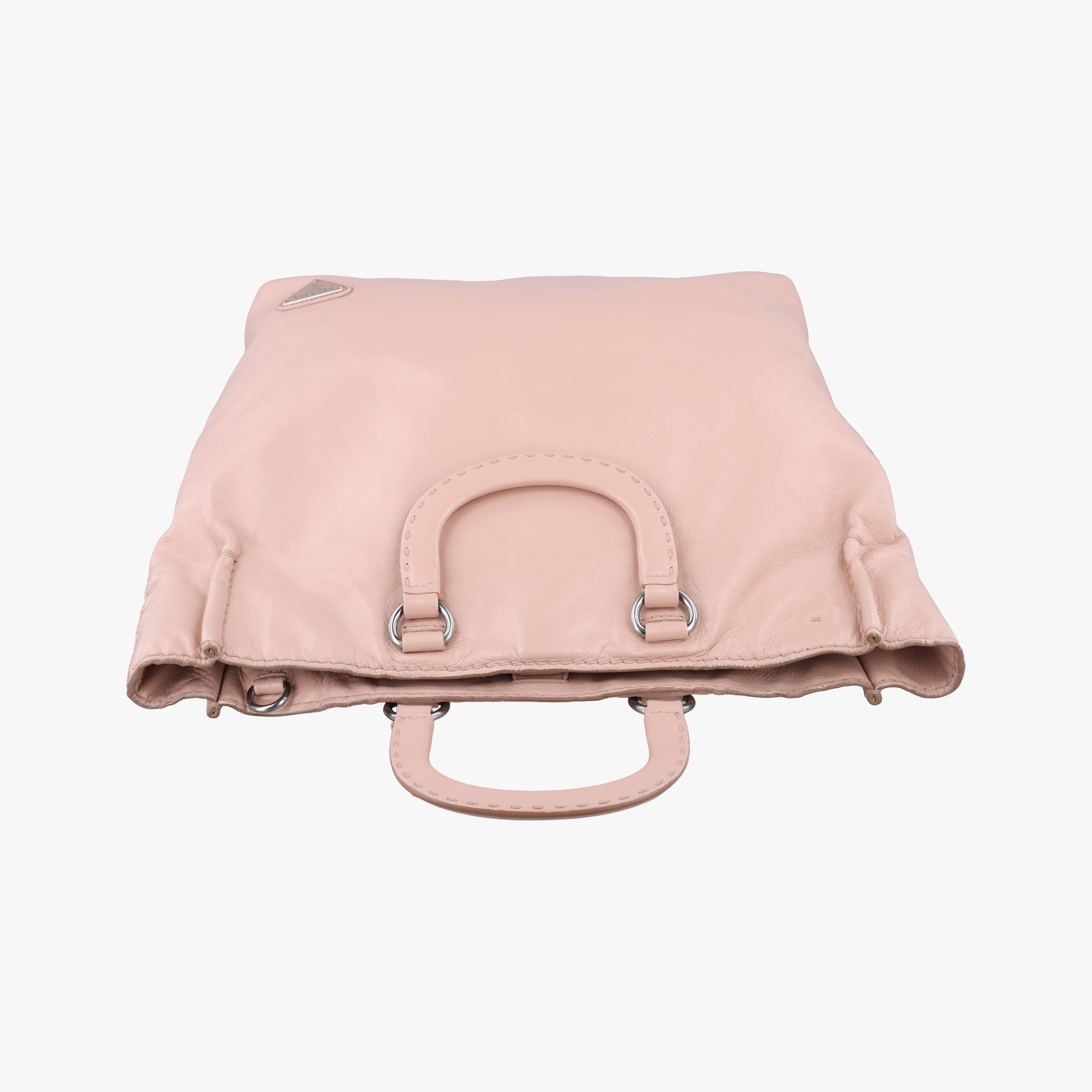 Pre-owned Prada Triangle Logo tote Pink Leather  shoulderbag | stylenewstar