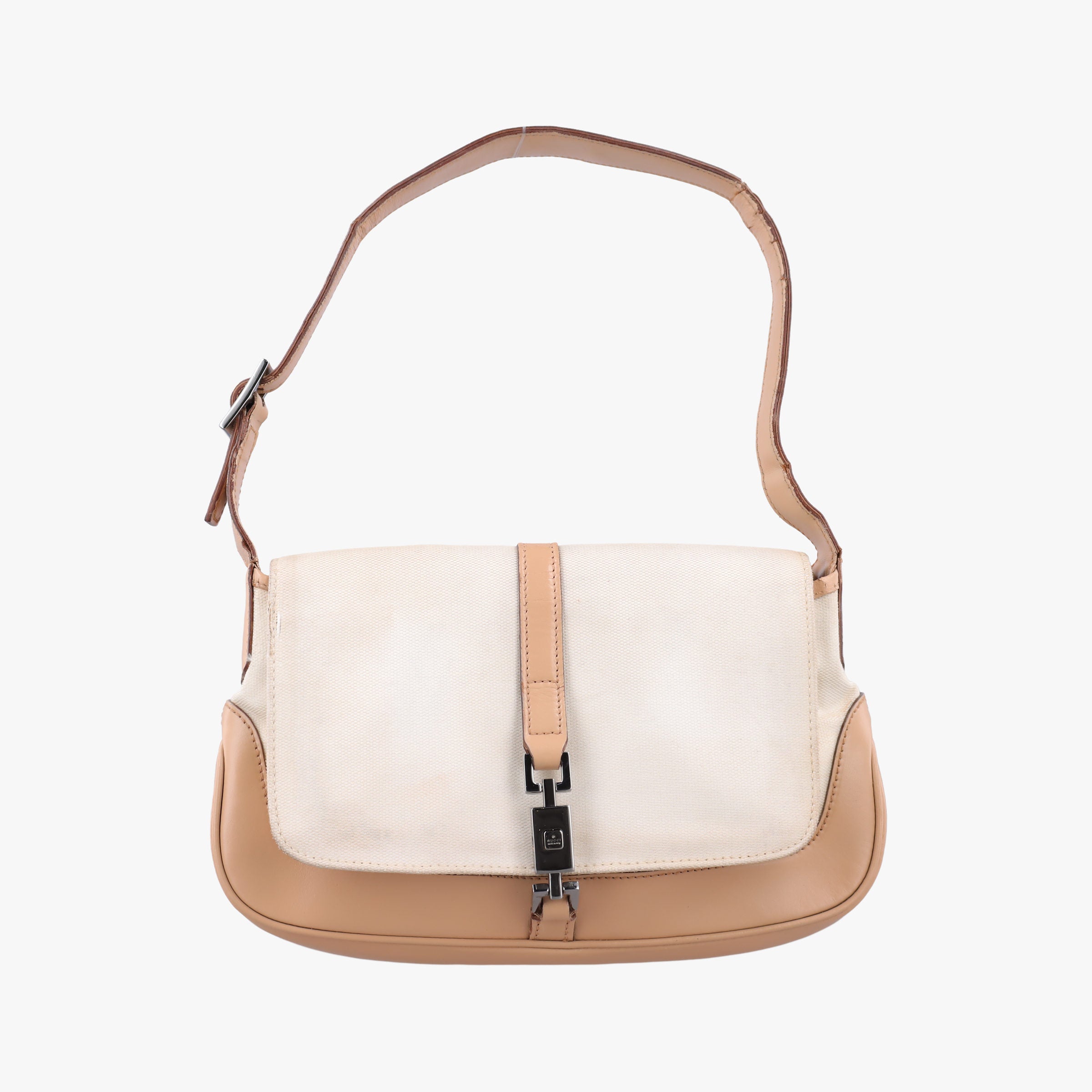 Pre-owned Gucci Jackie White× Brown Canvas × Leather 001 38 shoulderbag | stylenewstar