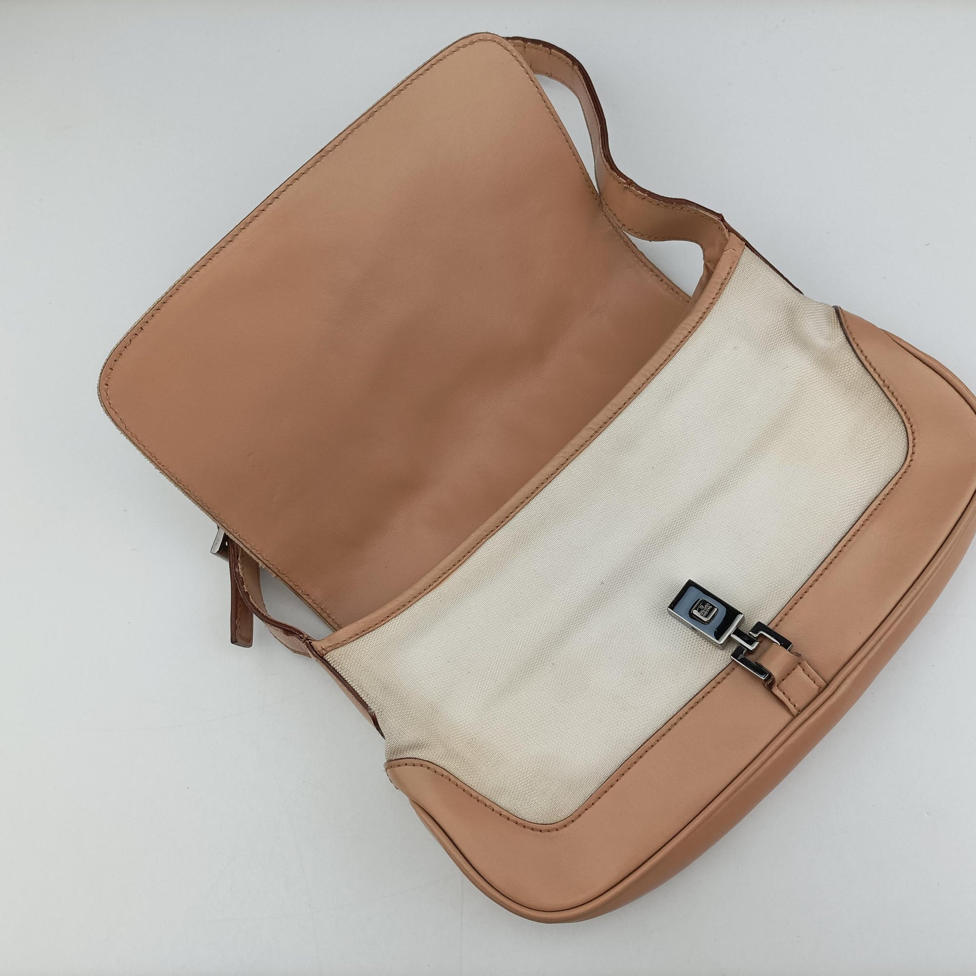 Pre-owned Gucci Jackie White× Brown Canvas × Leather 001 38 shoulderbag | stylenewstar