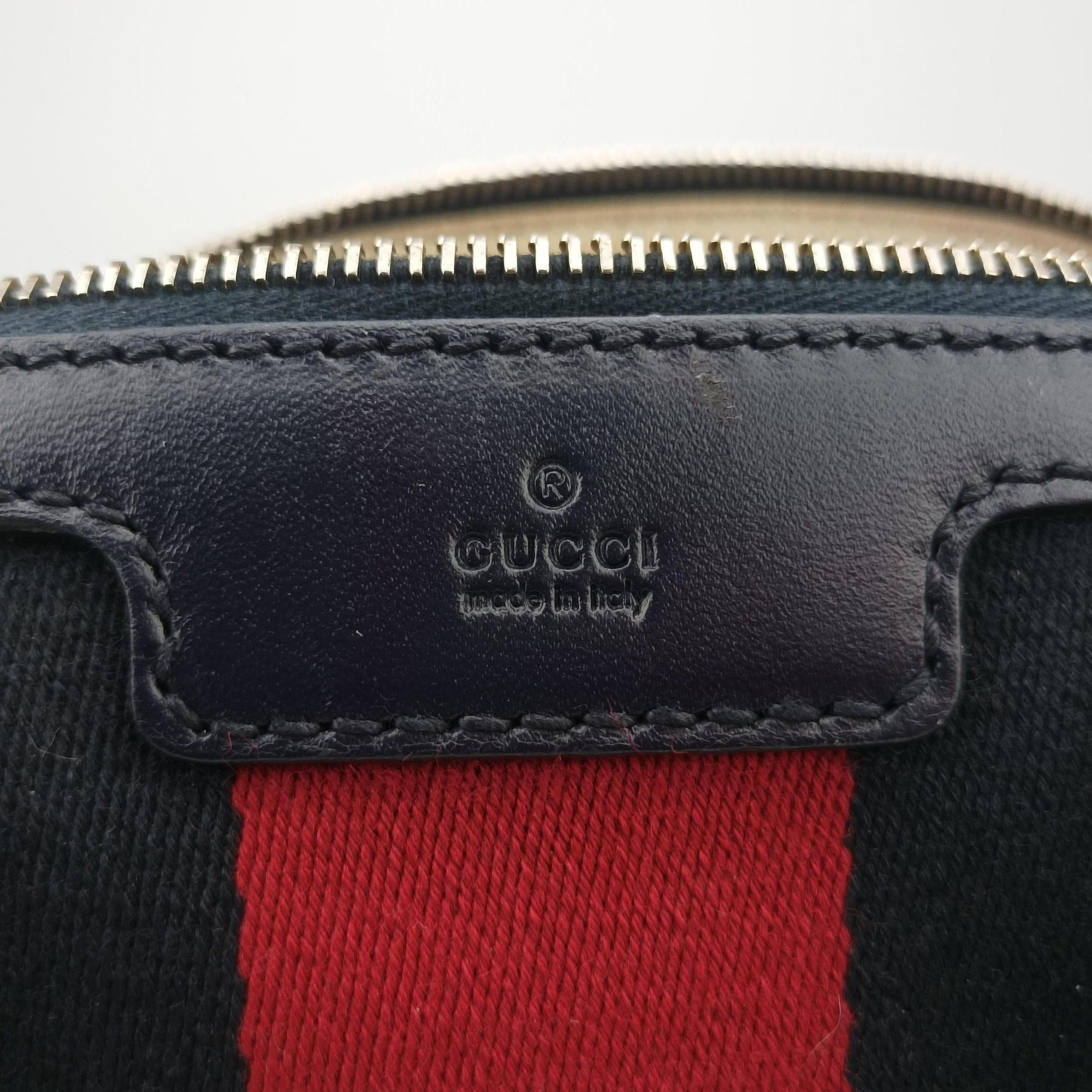 Pre-owned Gucci Sherry Line navy×red×beige Leather×canvas 269876 shoulderbag | stylenewstar