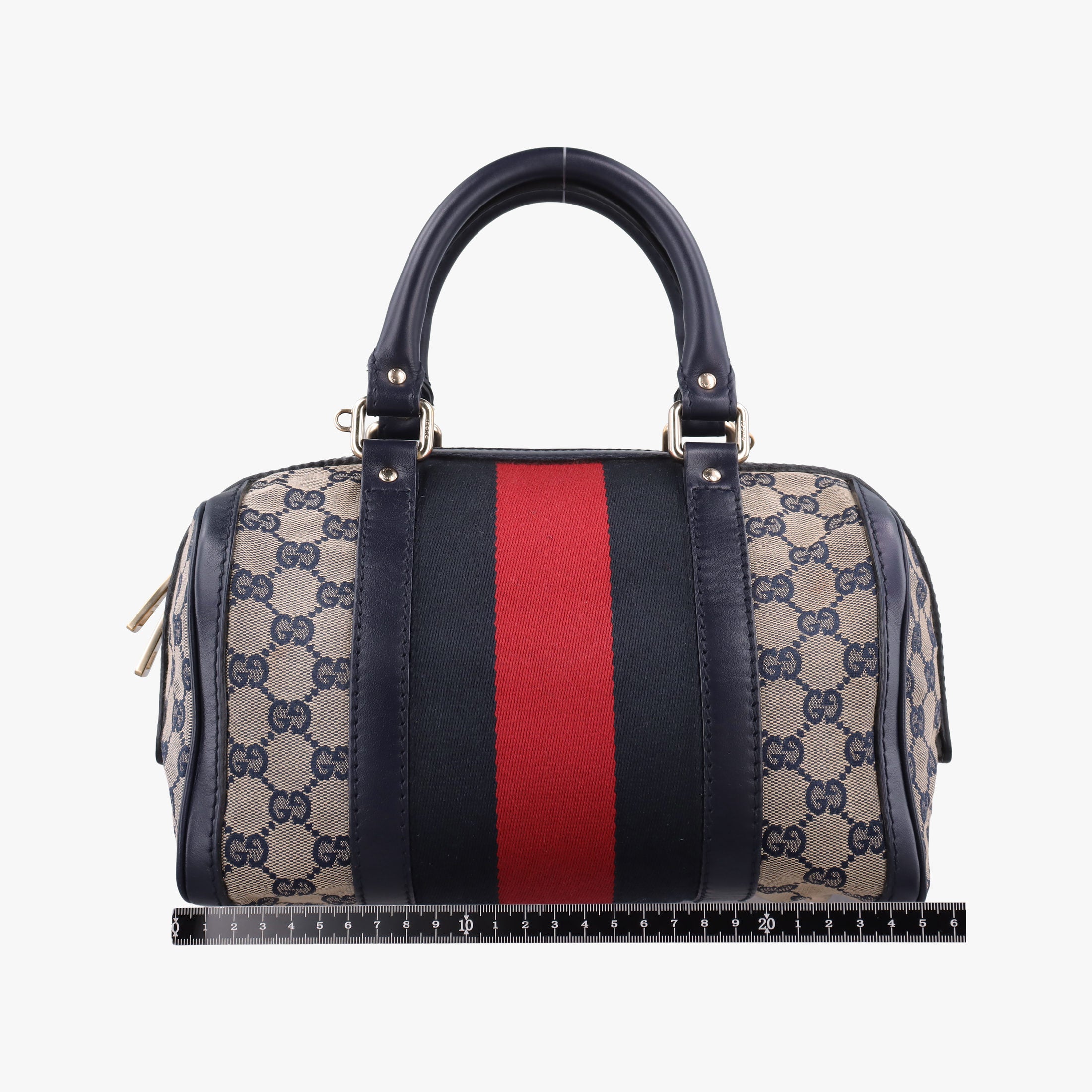 Pre-owned Gucci Sherry Line navy×red×beige Leather×canvas 269876 shoulderbag | stylenewstar