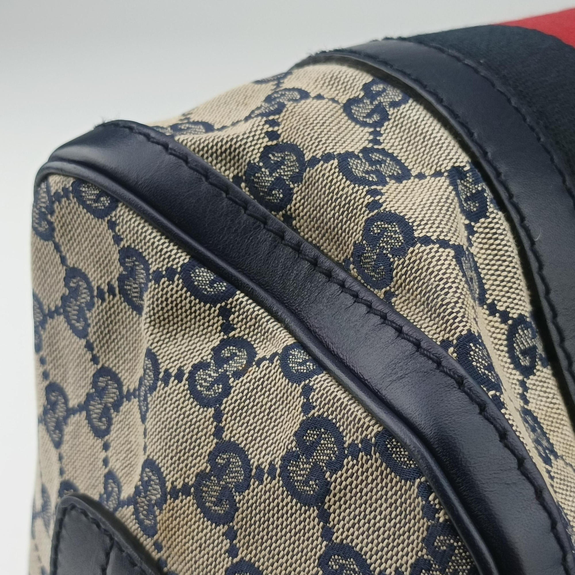 Pre-owned Gucci Sherry Line navy×red×beige Leather×canvas 269876 shoulderbag | stylenewstar