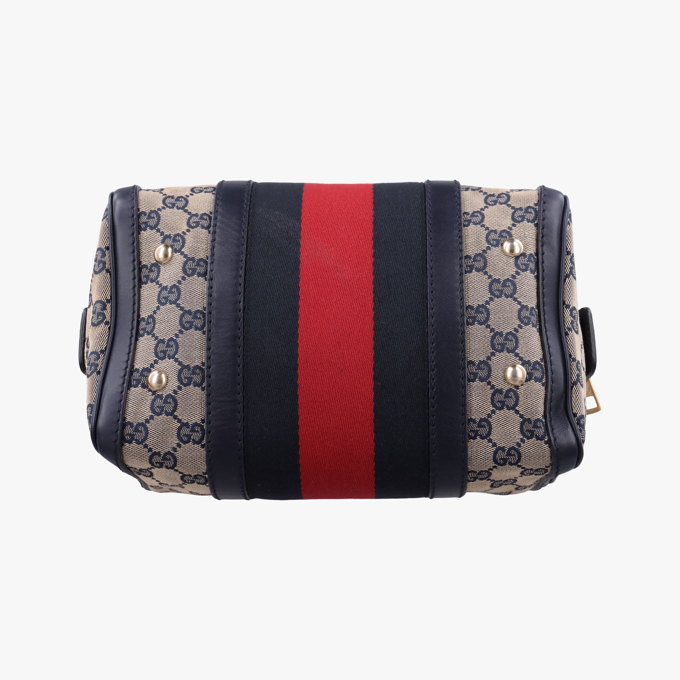Pre-owned Gucci Sherry Line navy×red×beige Leather×canvas 269876 shoulderbag | stylenewstar