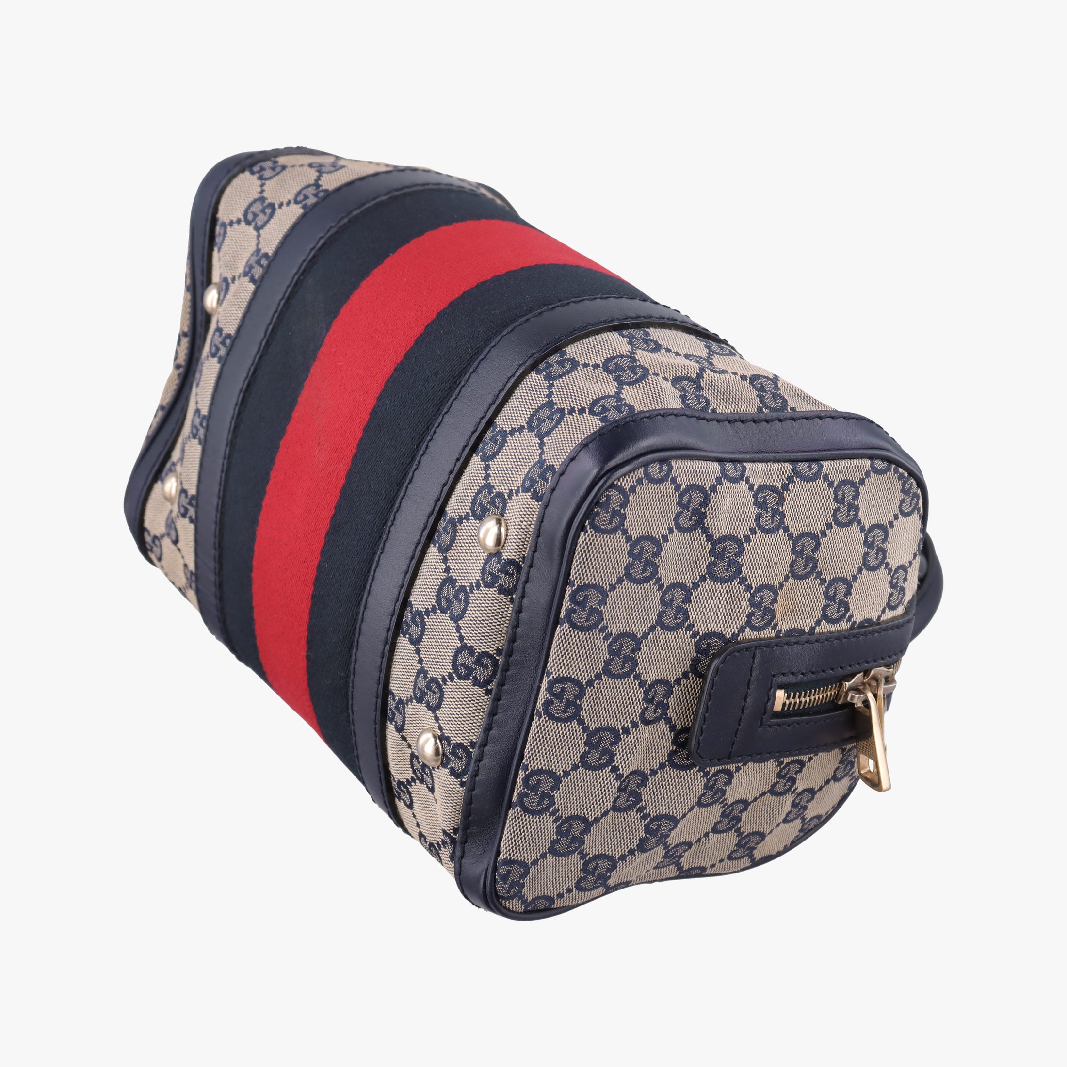Pre-owned Gucci Sherry Line navy×red×beige Leather×canvas 269876 shoulderbag | stylenewstar