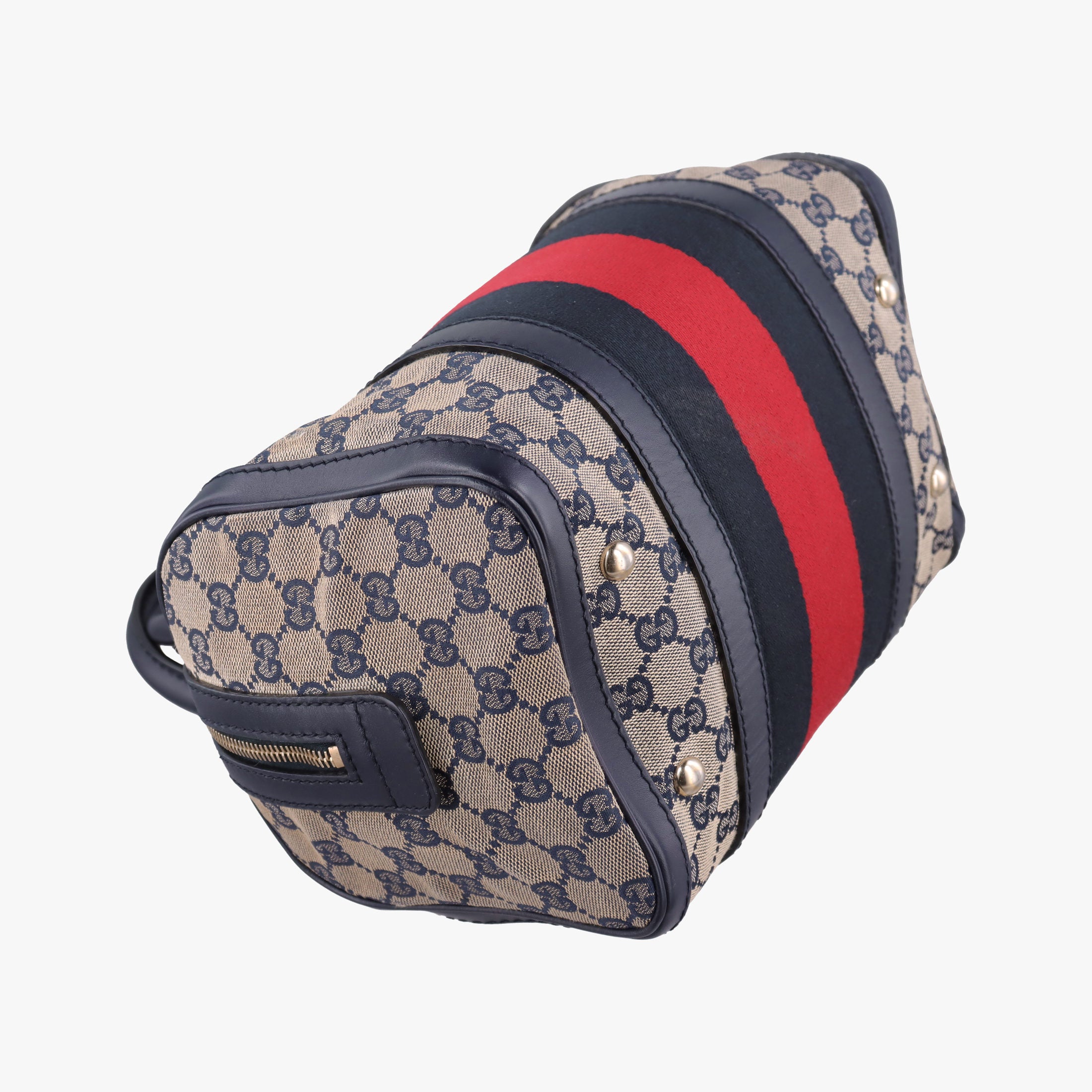 Pre-owned Gucci Sherry Line navy×red×beige Leather×canvas 269876 shoulderbag | stylenewstar