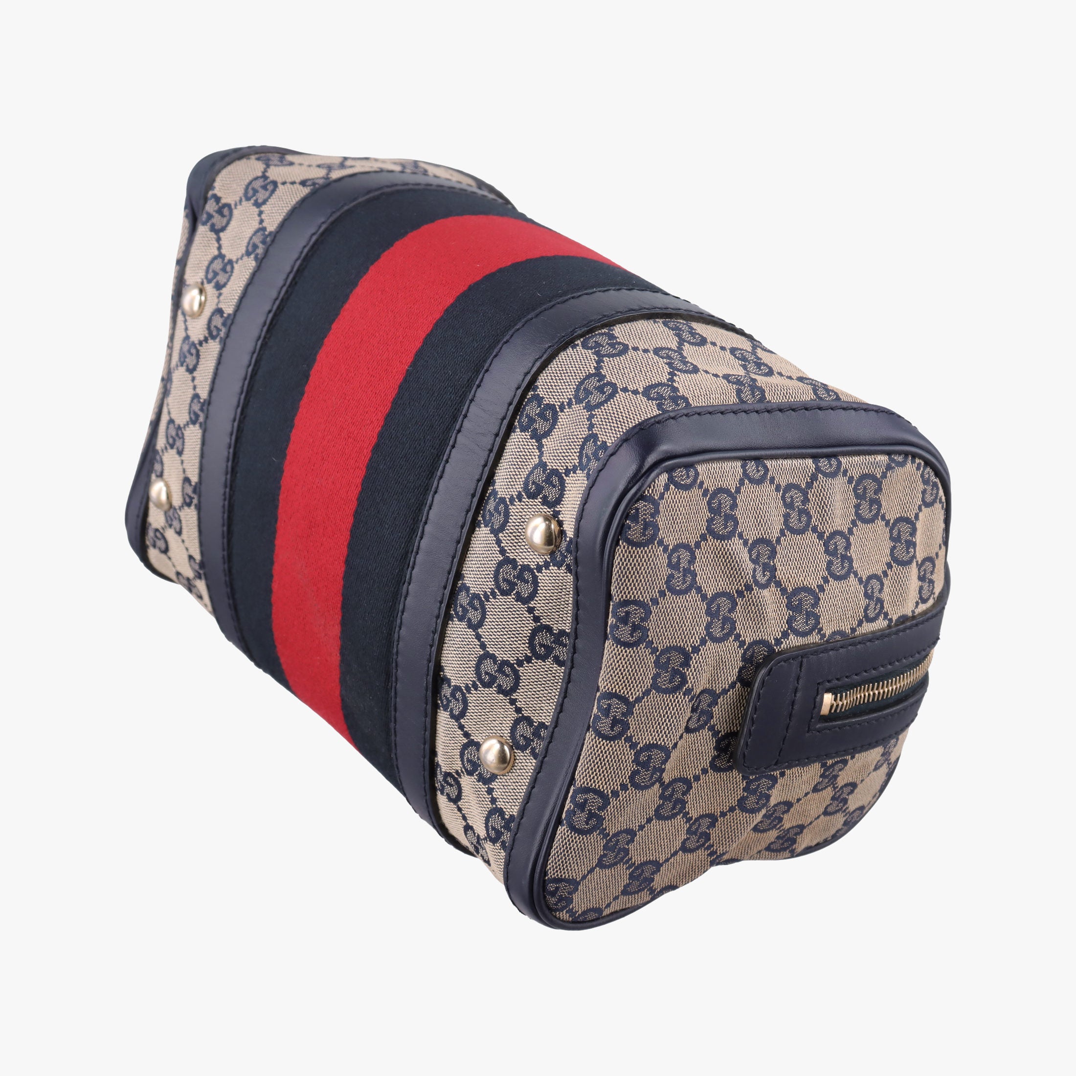 Pre-owned Gucci Sherry Line navy×red×beige Leather×canvas 269876 shoulderbag | stylenewstar