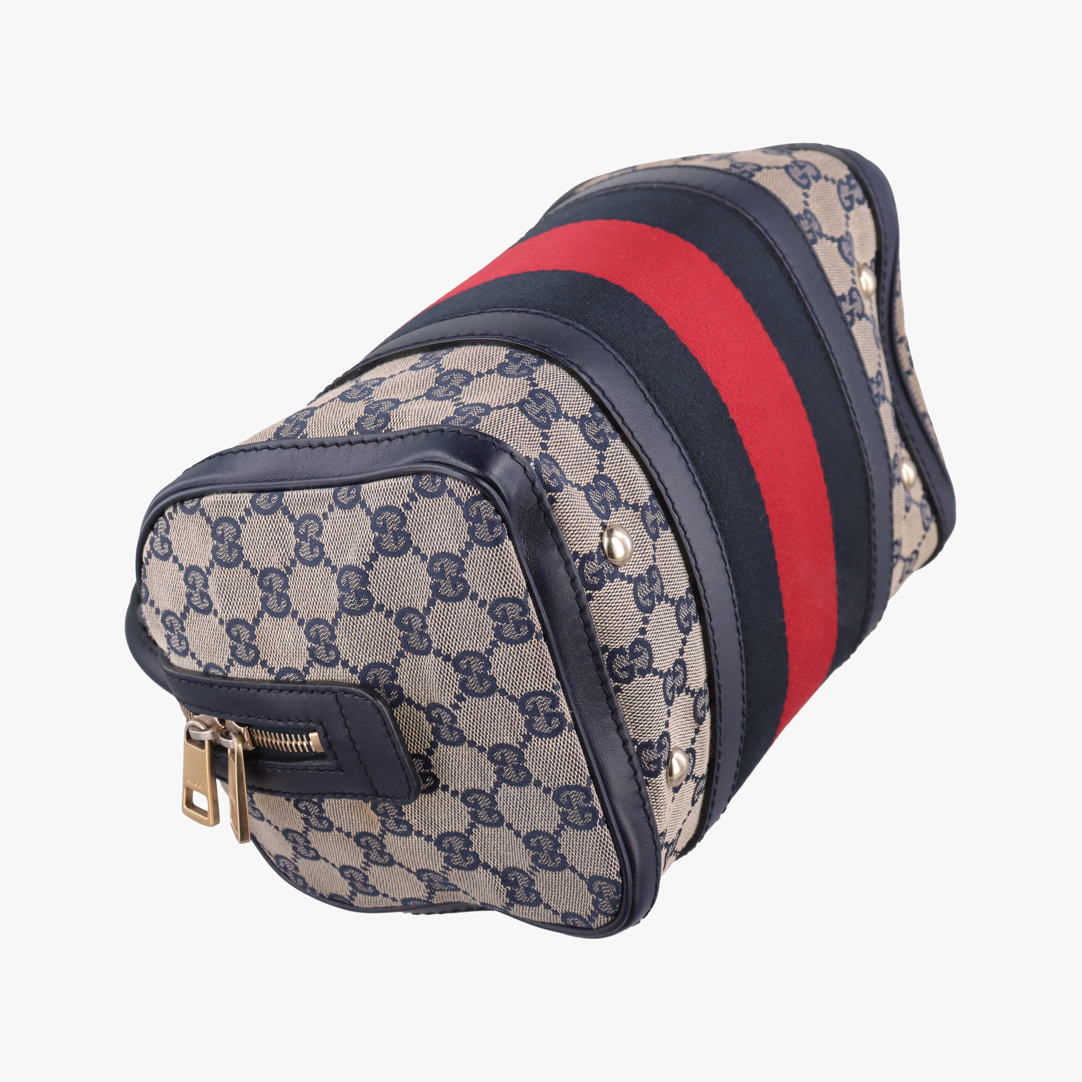 Pre-owned Gucci Sherry Line navy×red×beige Leather×canvas 269876 shoulderbag | stylenewstar