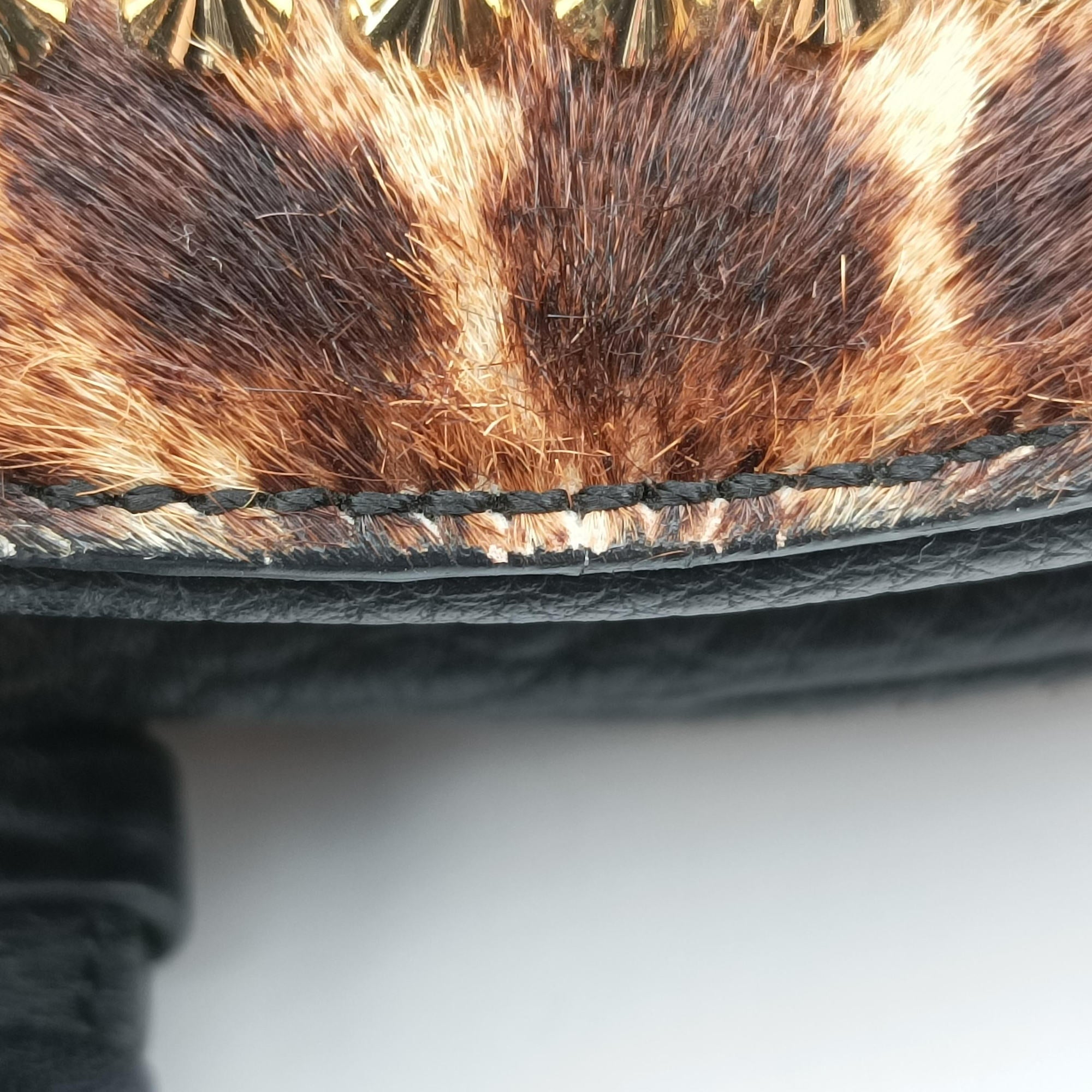 Pre-owned Christian Louboutin Panettone Leopard print  ×  black ponyhair×Leather  shoulderbag | stylenewstar
