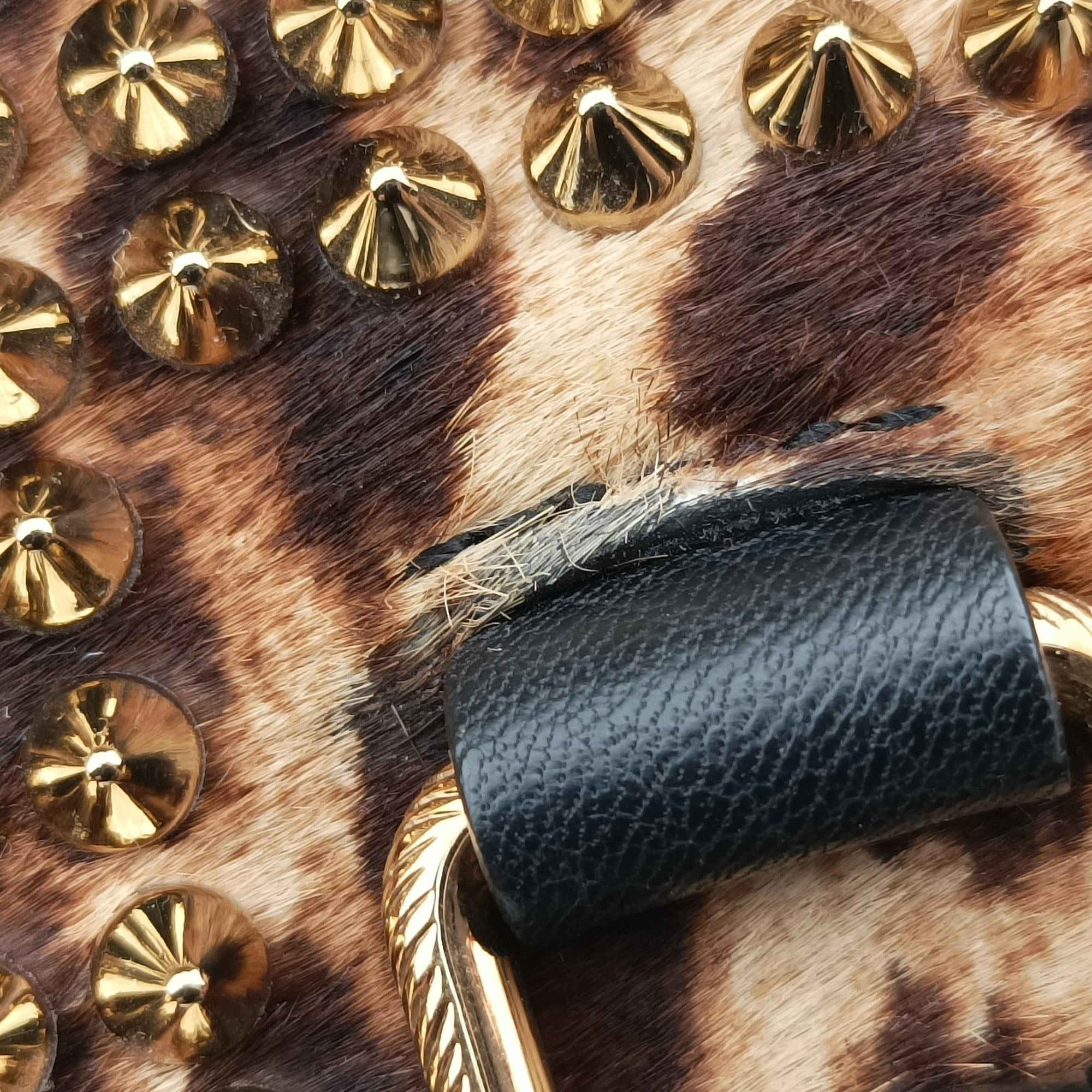 Pre-owned Christian Louboutin Panettone Leopard print  ×  black ponyhair×Leather  shoulderbag | stylenewstar