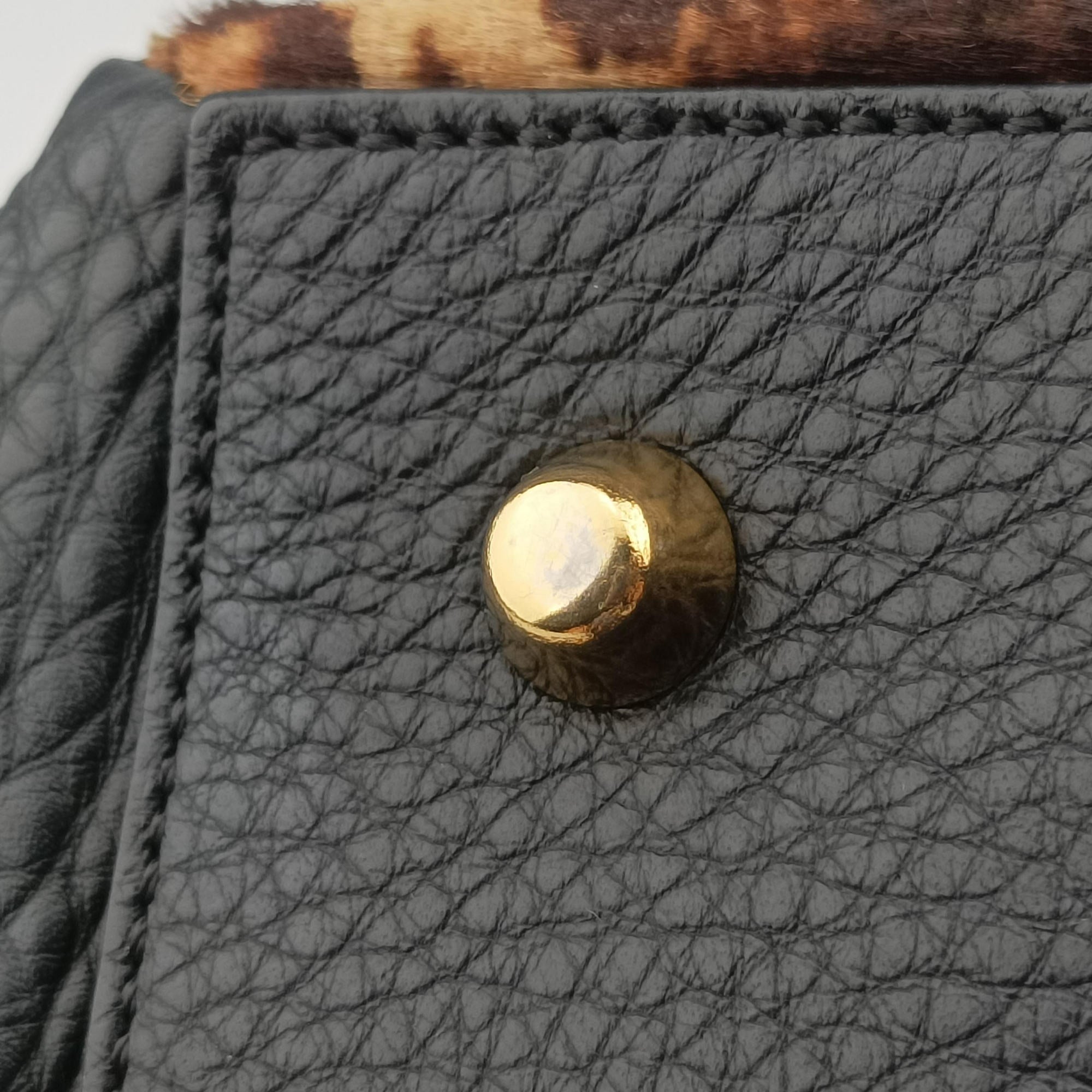 Pre-owned Christian Louboutin Panettone Leopard print  ×  black ponyhair×Leather  shoulderbag | stylenewstar