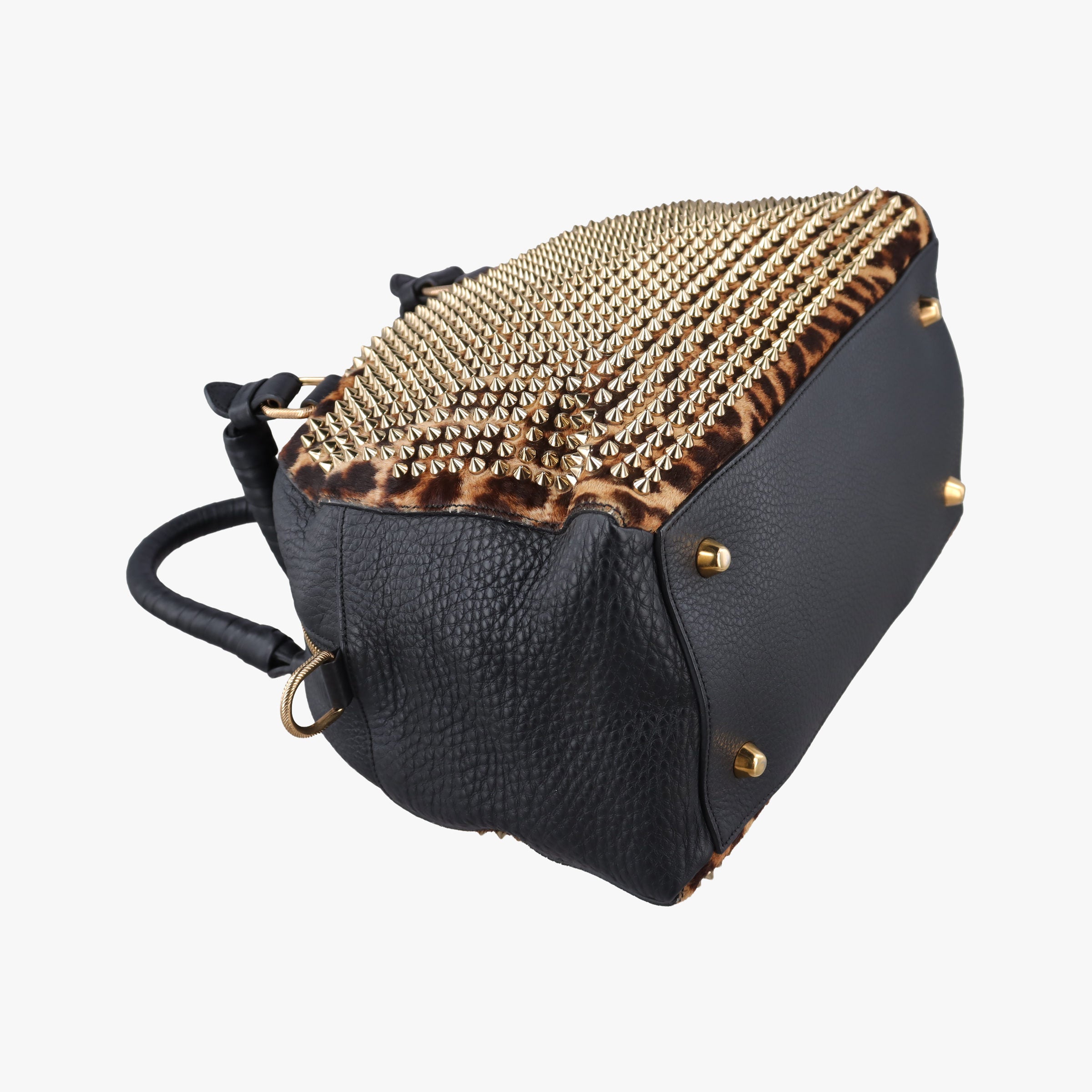 Pre-owned Christian Louboutin Panettone Leopard print  ×  black ponyhair×Leather  shoulderbag | stylenewstar