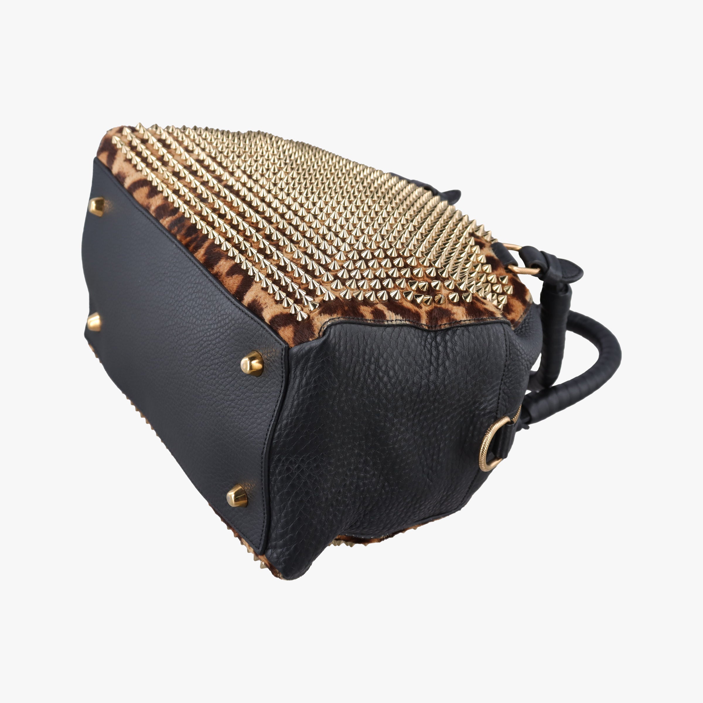 Pre-owned Christian Louboutin Panettone Leopard print  ×  black ponyhair×Leather  shoulderbag | stylenewstar