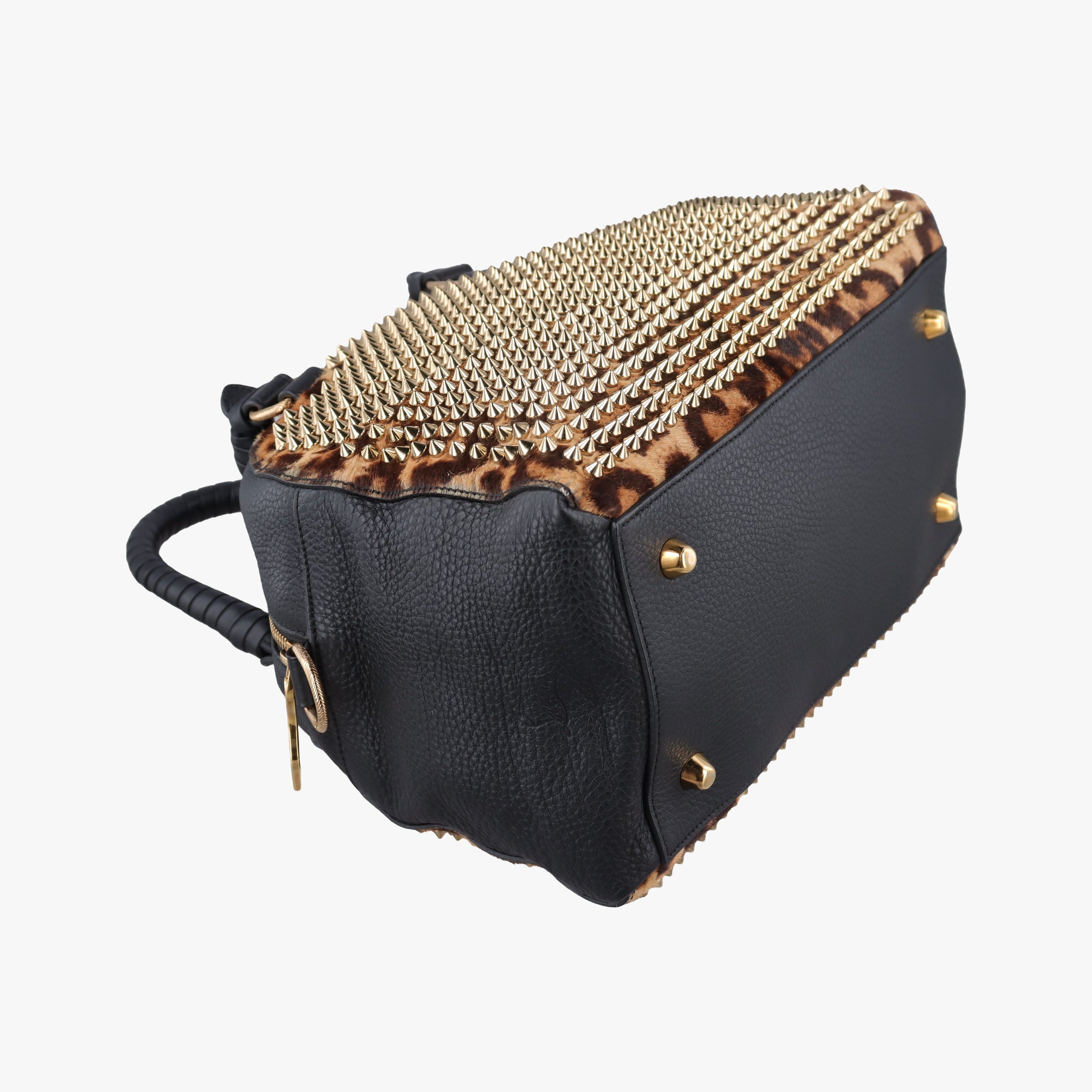 Pre-owned Christian Louboutin Panettone Leopard print  ×  black ponyhair×Leather  shoulderbag | stylenewstar
