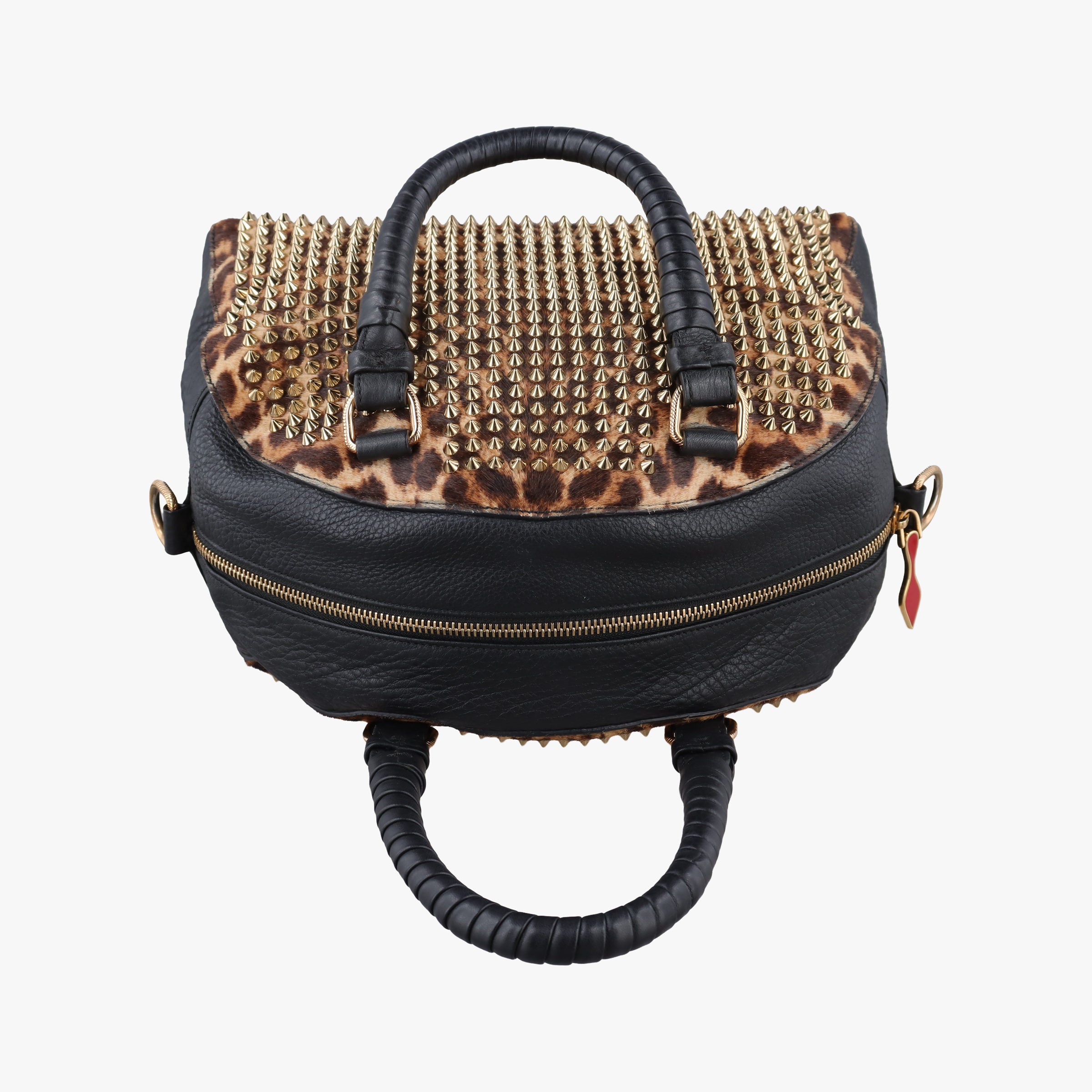 Pre-owned Christian Louboutin Panettone Leopard print  ×  black ponyhair×Leather  shoulderbag | stylenewstar