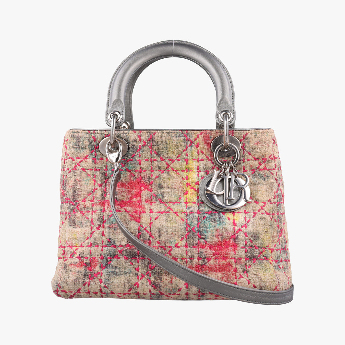 Pre-owned Christian Dior Lady Dior Multicolor Tweed Wool × Metallic Leather  shoulderbag | stylenewstar