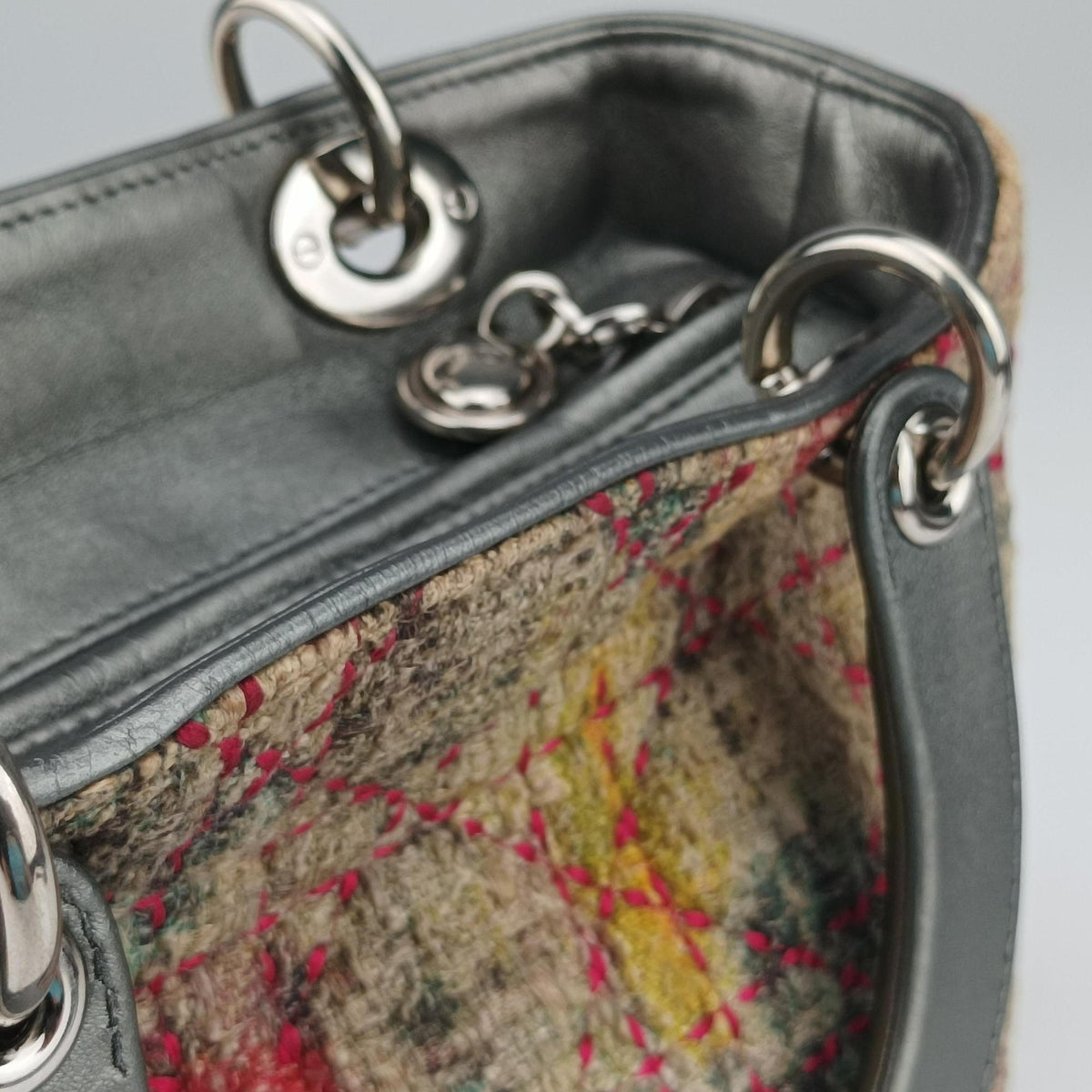 Pre-owned Christian Dior Lady Dior Multicolor Tweed Wool × Metallic Leather  shoulderbag | stylenewstar