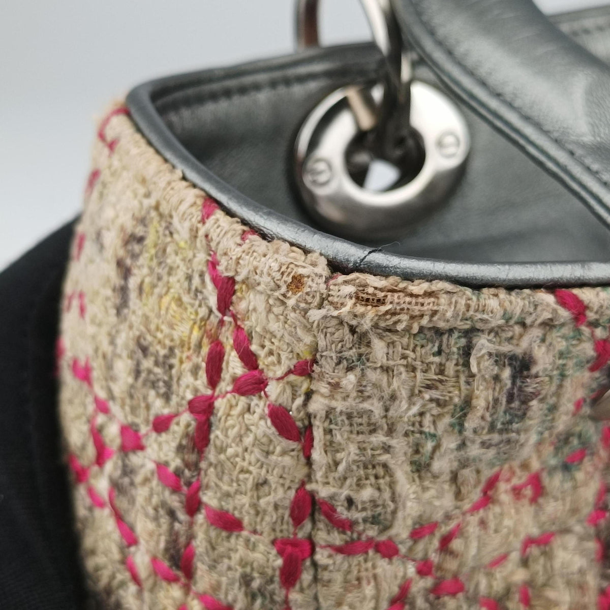 Pre-owned Christian Dior Lady Dior Multicolor Tweed Wool × Metallic Leather  shoulderbag | stylenewstar