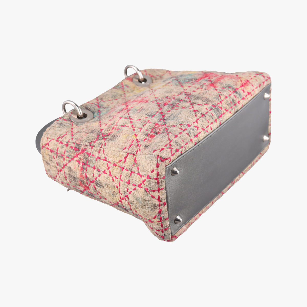 Pre-owned Christian Dior Lady Dior Multicolor Tweed Wool × Metallic Leather  shoulderbag | stylenewstar