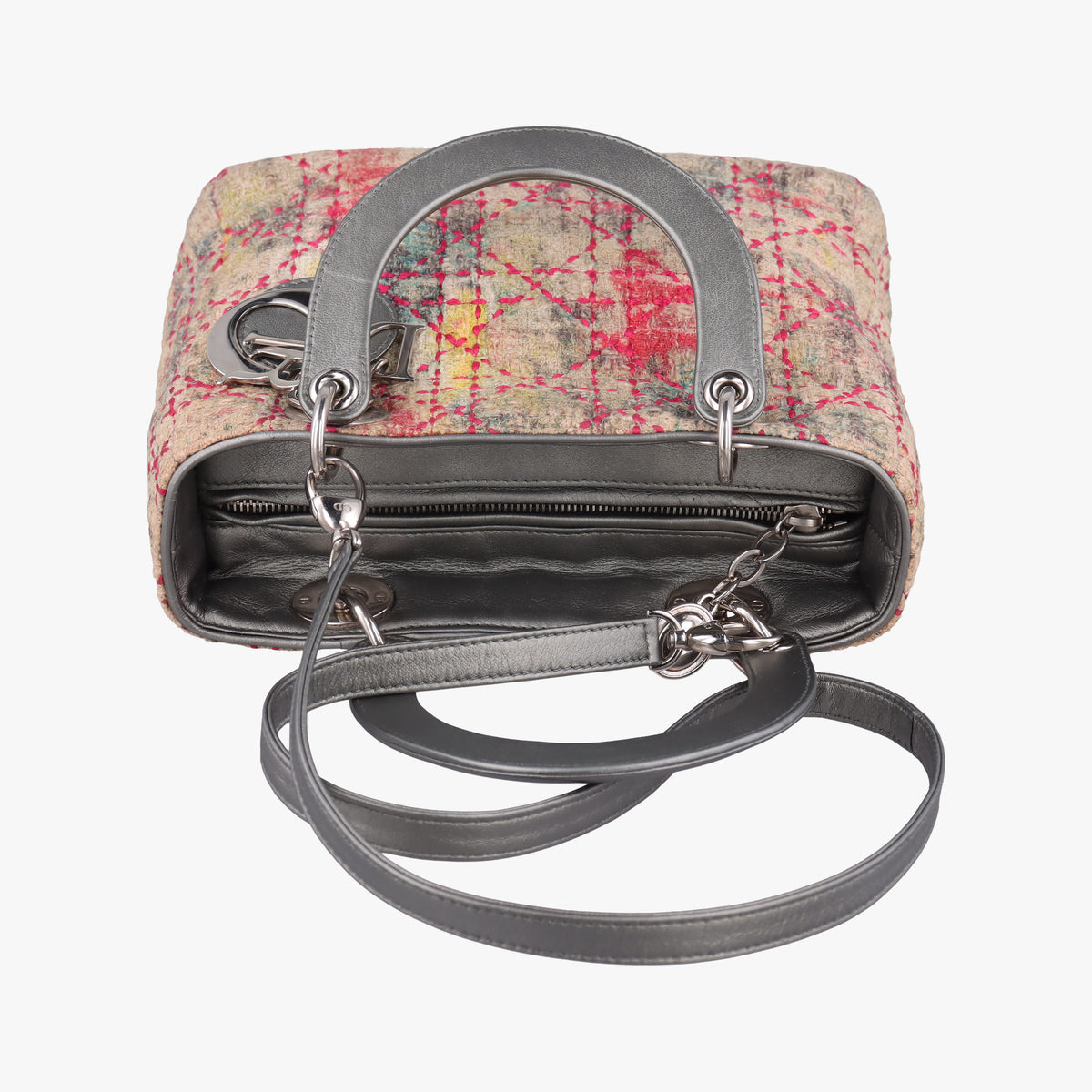 Pre-owned Christian Dior Lady Dior Multicolor Tweed Wool × Metallic Leather  shoulderbag | stylenewstar