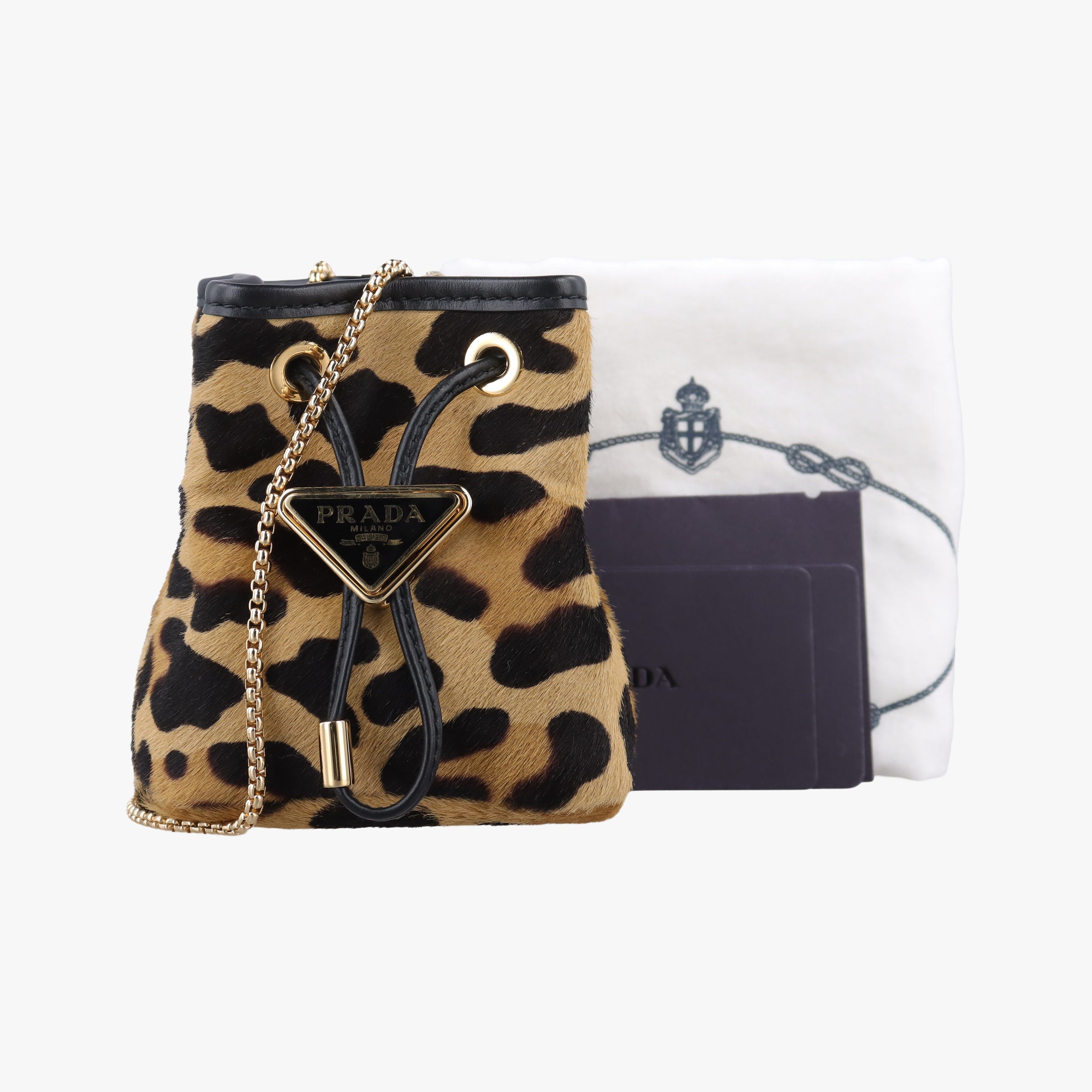 Pre-owned Prada Leopard print mini pouch Beige x Black x Light Brown pony hair×leather 1NR016 shoulderbag | stylenewstar