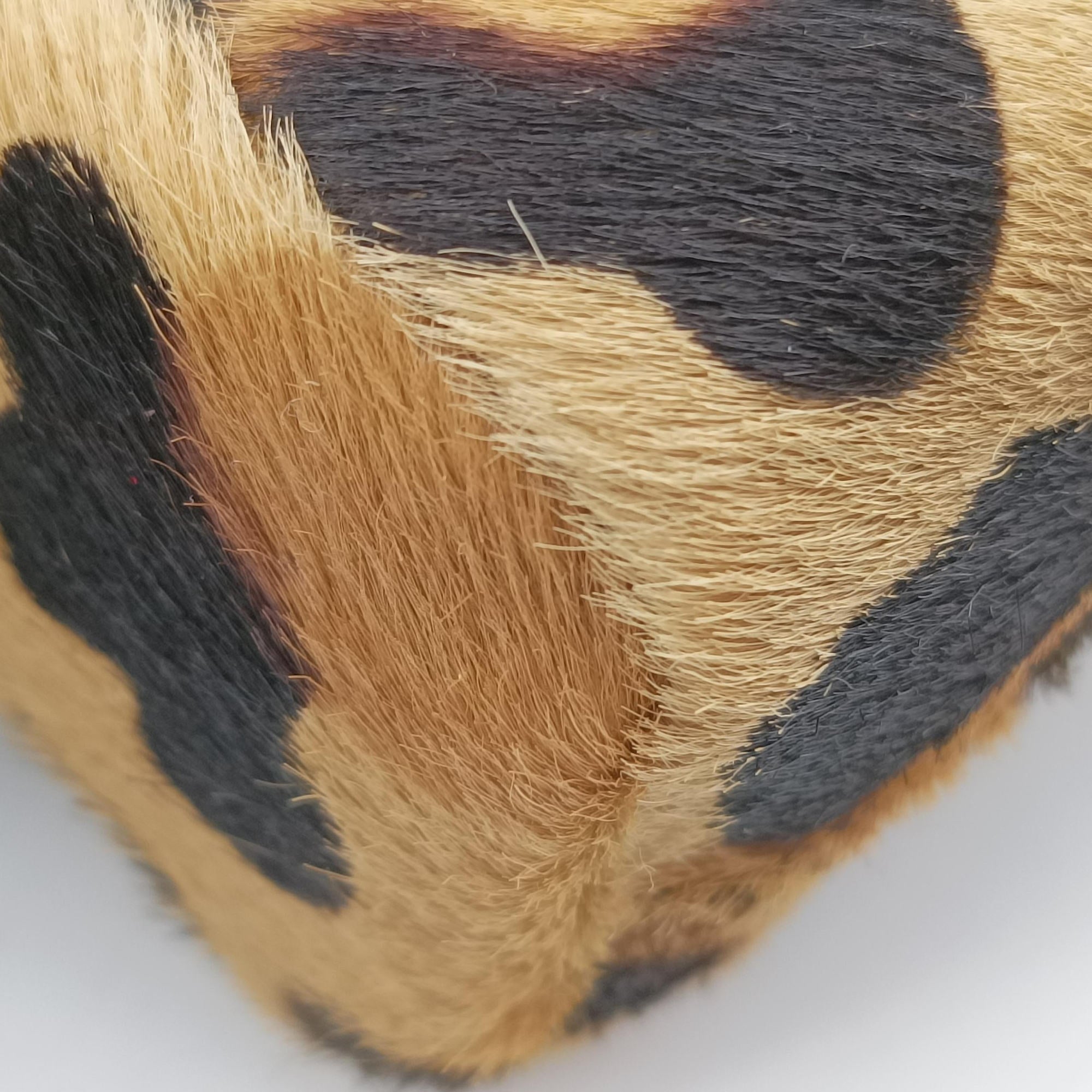 Pre-owned Prada Leopard print mini pouch Beige x Black x Light Brown pony hair×leather 1NR016 shoulderbag | stylenewstar