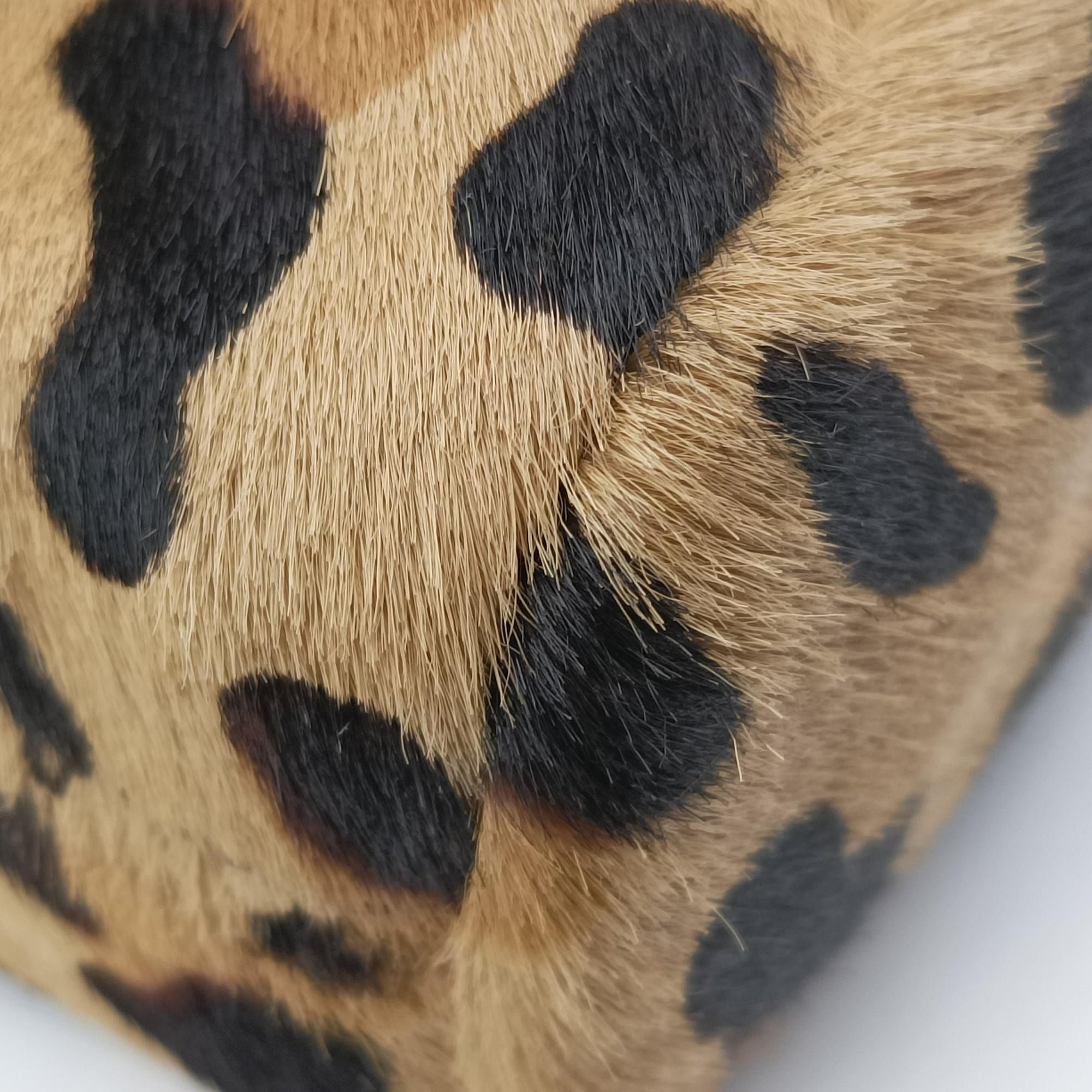 Pre-owned Prada Leopard print mini pouch Beige x Black x Light Brown pony hair×leather 1NR016 shoulderbag | stylenewstar