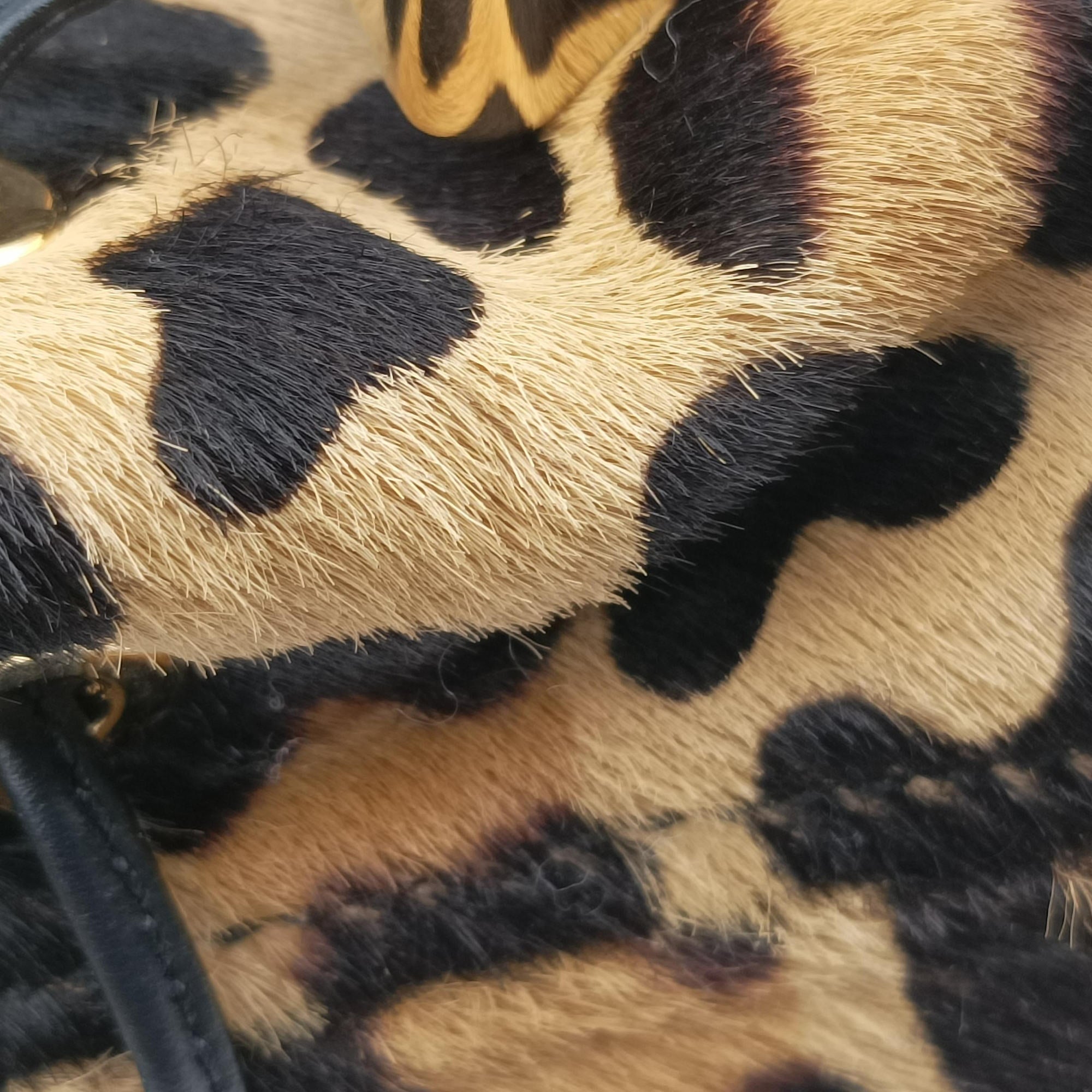 Pre-owned Prada Leopard print mini pouch Beige x Black x Light Brown pony hair×leather 1NR016 shoulderbag | stylenewstar