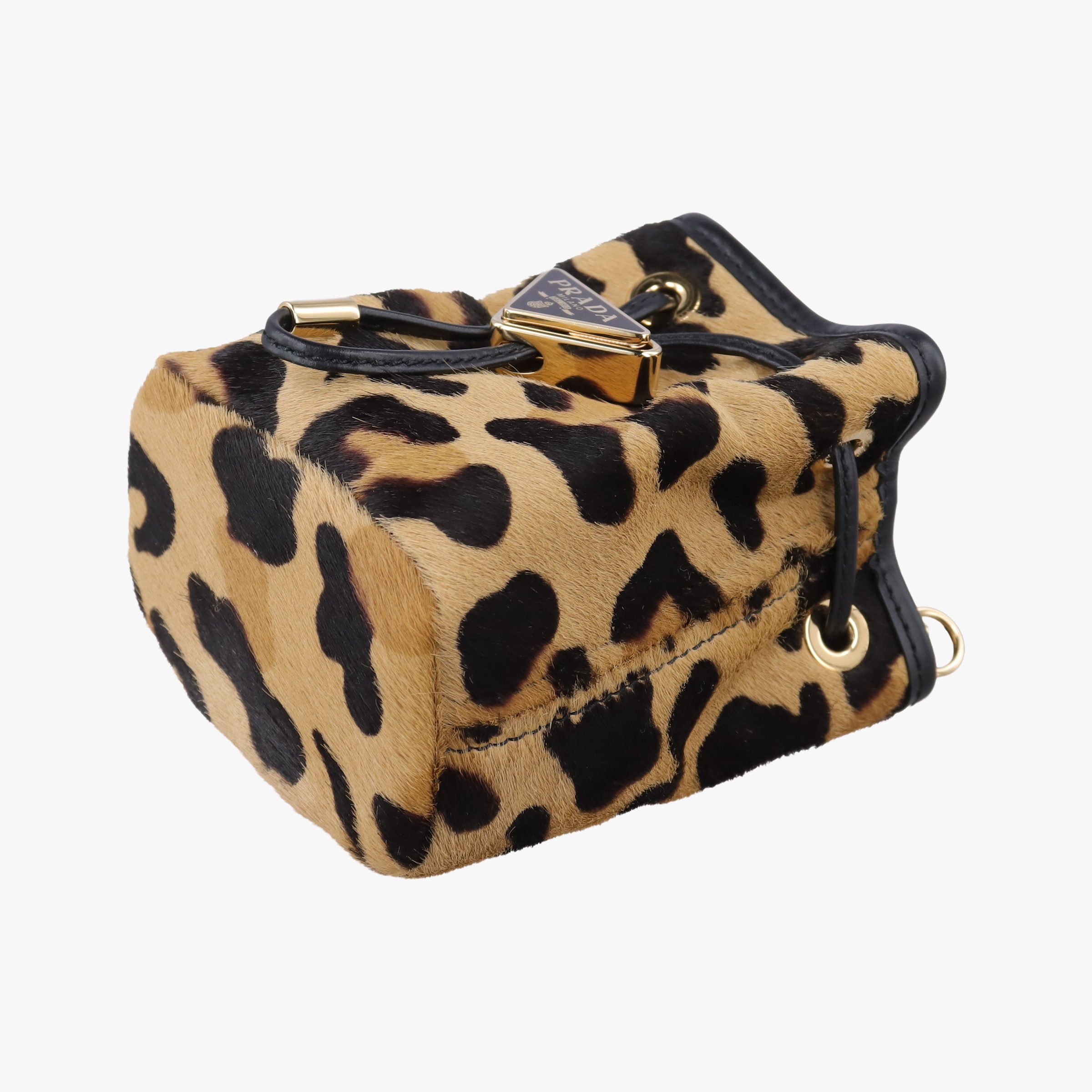 Pre-owned Prada Leopard print mini pouch Beige x Black x Light Brown pony hair×leather 1NR016 shoulderbag | stylenewstar