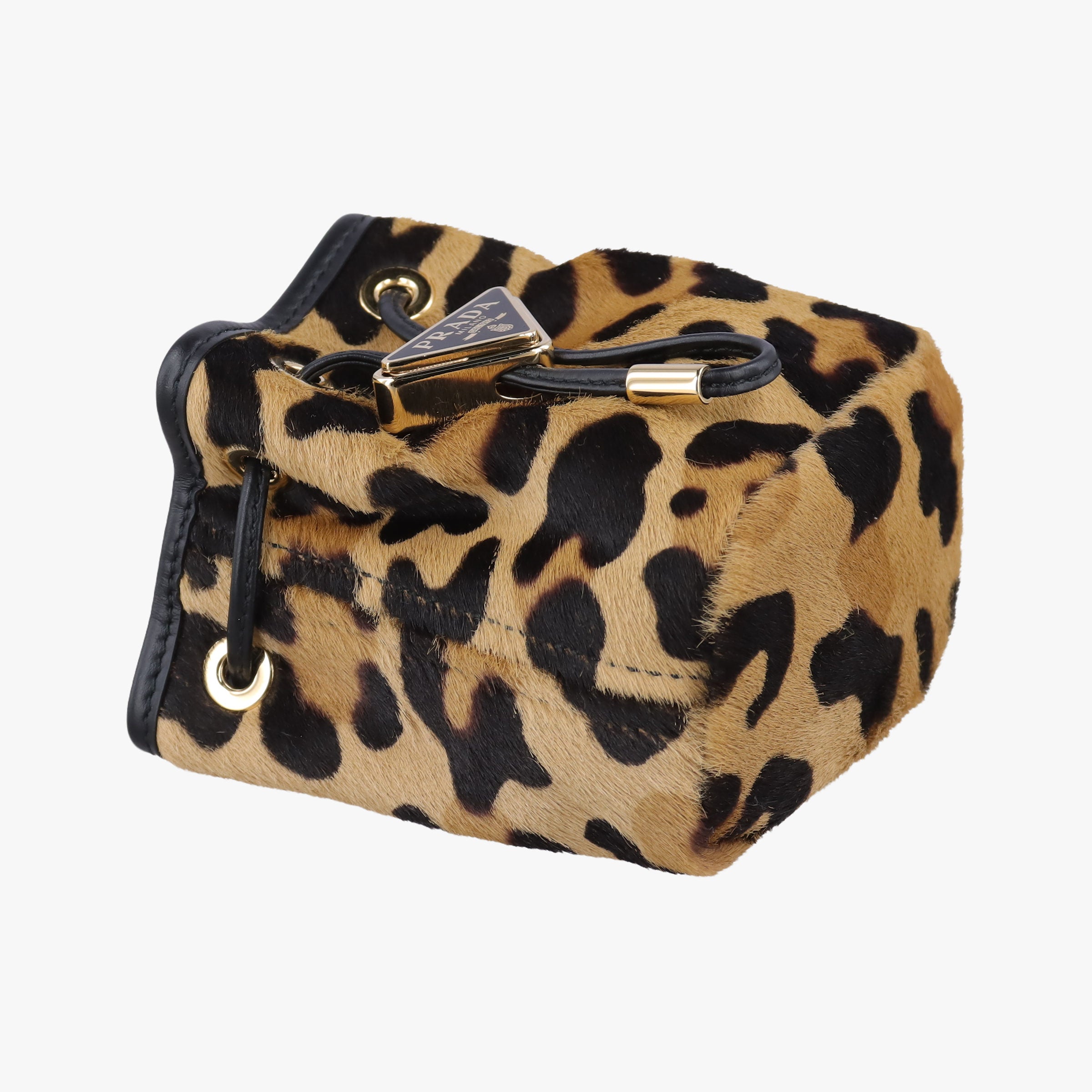 Pre-owned Prada Leopard print mini pouch Beige x Black x Light Brown pony hair×leather 1NR016 shoulderbag | stylenewstar