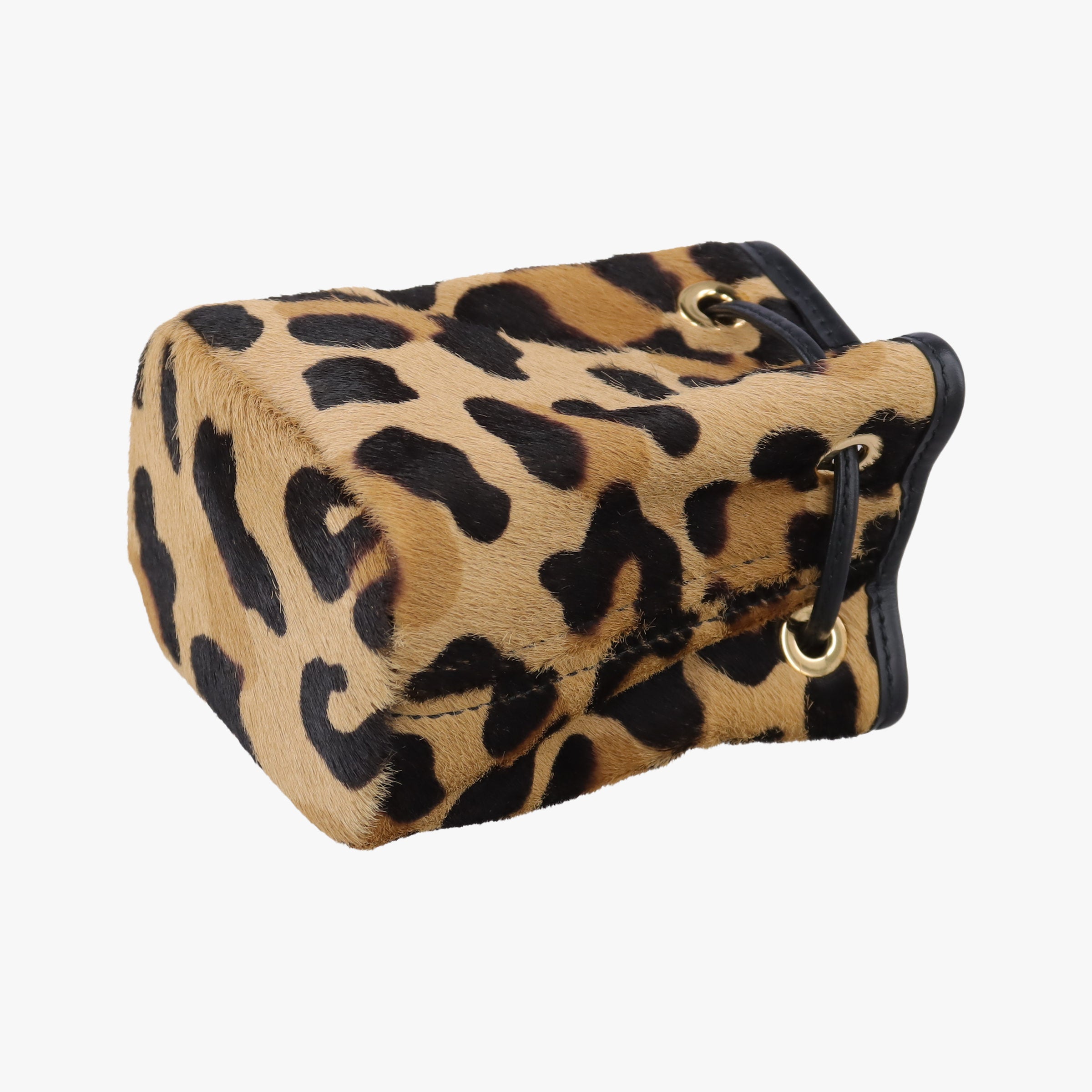 Pre-owned Prada Leopard print mini pouch Beige x Black x Light Brown pony hair×leather 1NR016 shoulderbag | stylenewstar