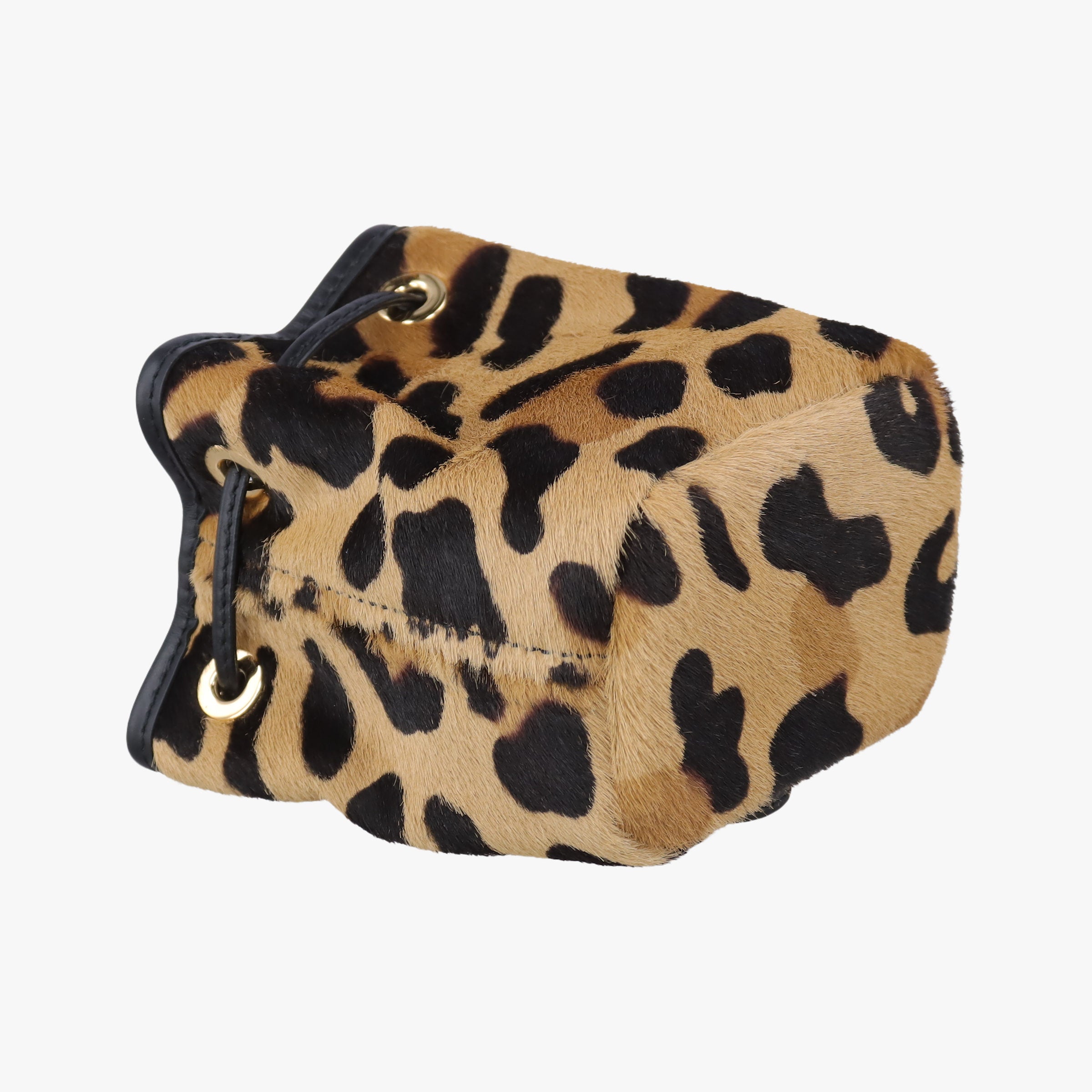 Pre-owned Prada Leopard print mini pouch Beige x Black x Light Brown pony hair×leather 1NR016 shoulderbag | stylenewstar