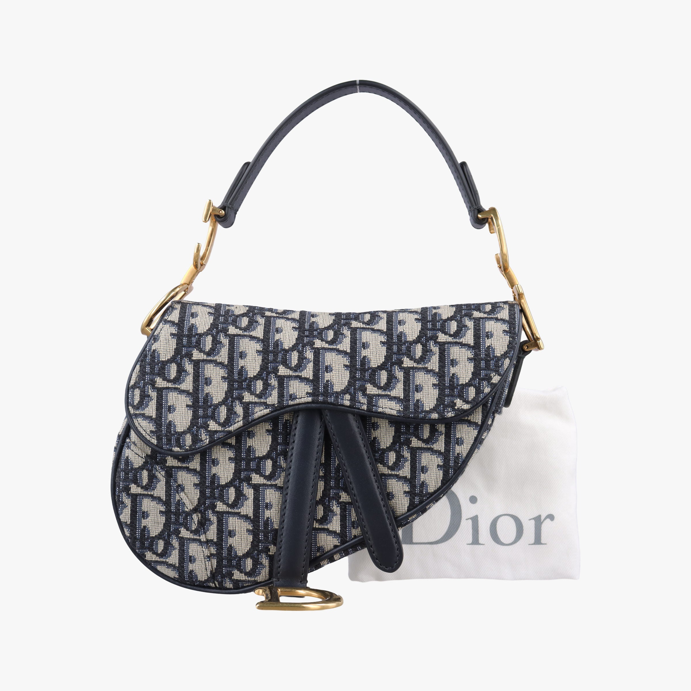 Pre-owned Christian Dior Saddle Navy×grey Jacquard  handbag | stylenewstar