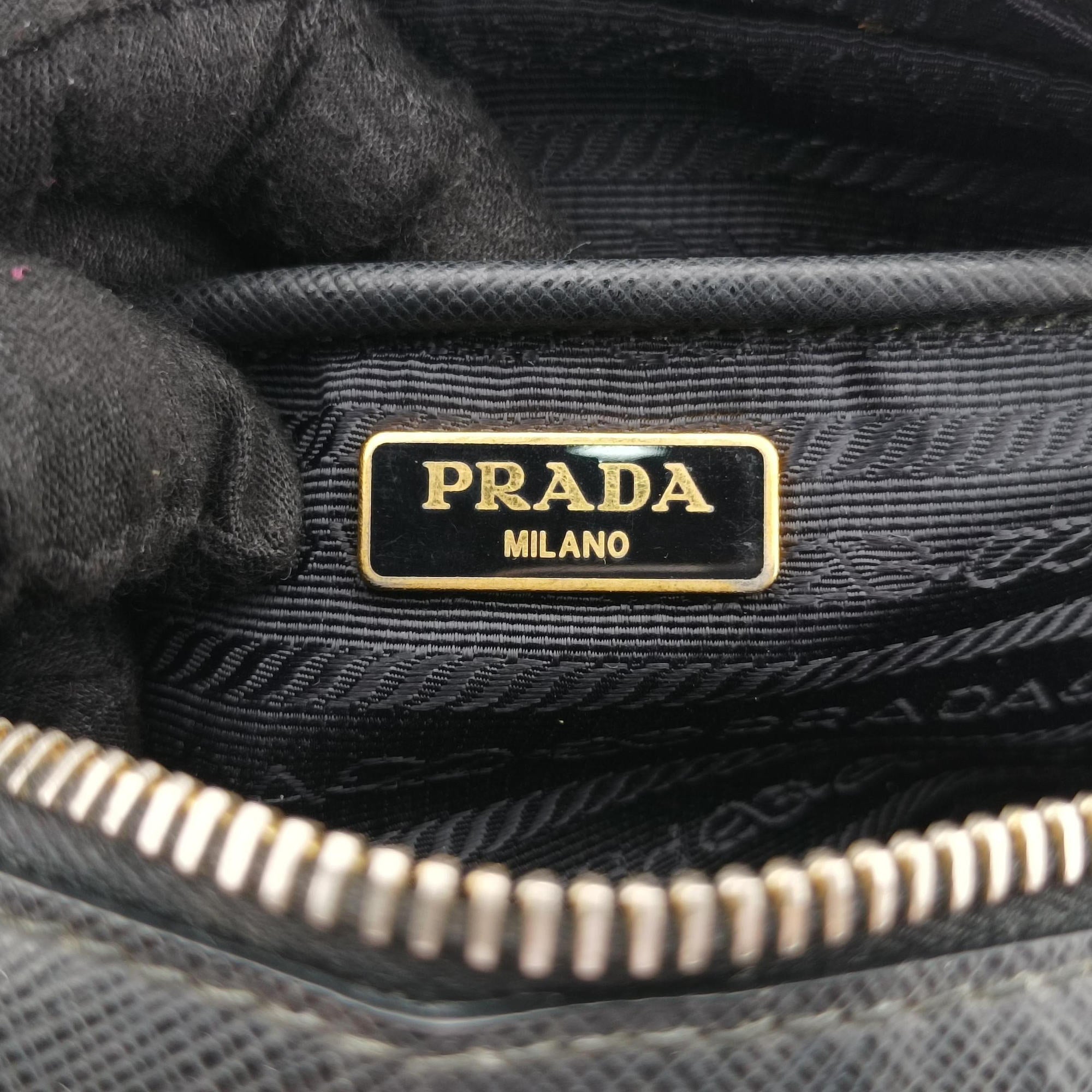 Pre-owned Prada Ribbon Mini Pochette Black SAFFIANO Leather 1NF674 shoulderbag | stylenewstar