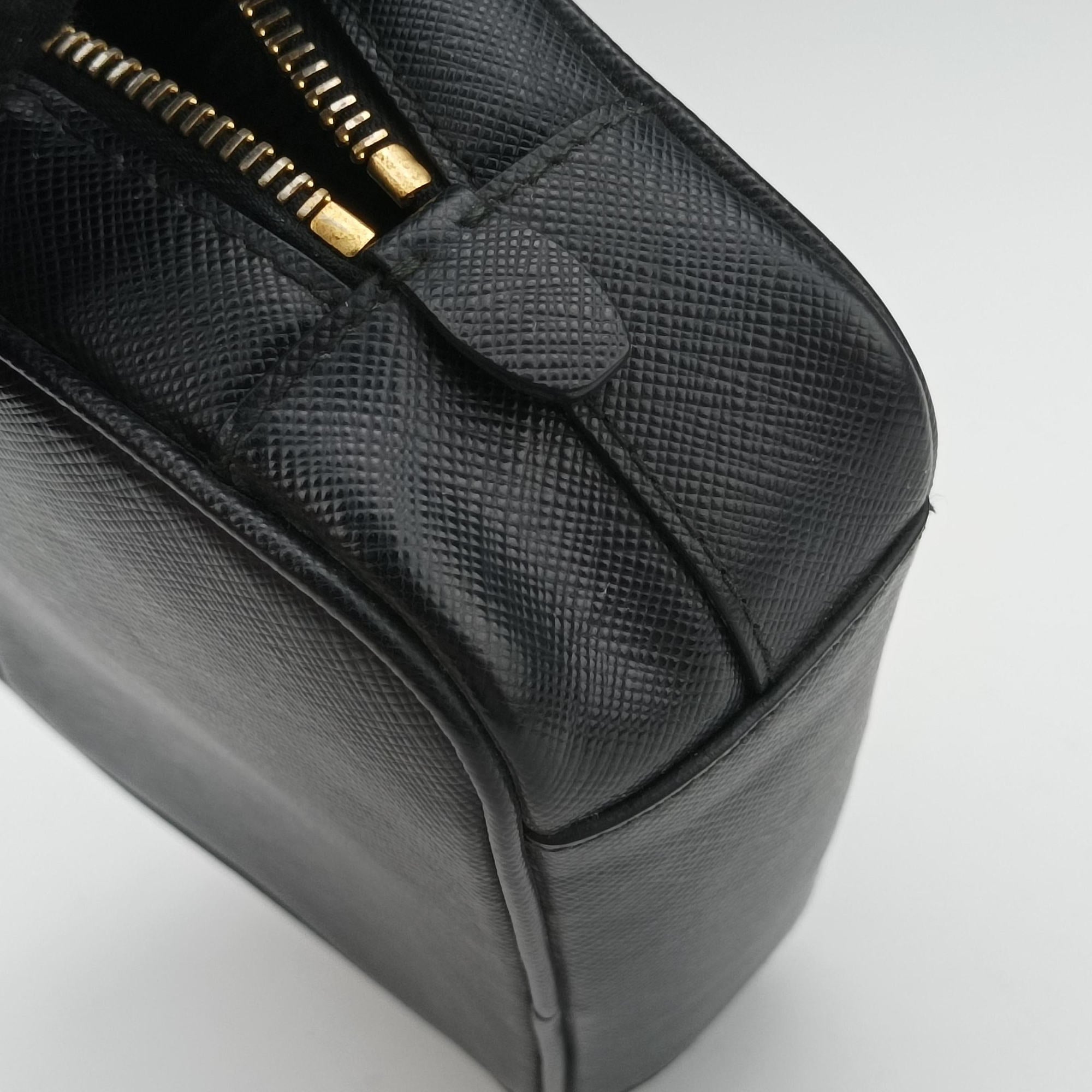 Pre-owned Prada Ribbon Mini Pochette Black SAFFIANO Leather 1NF674 shoulderbag | stylenewstar
