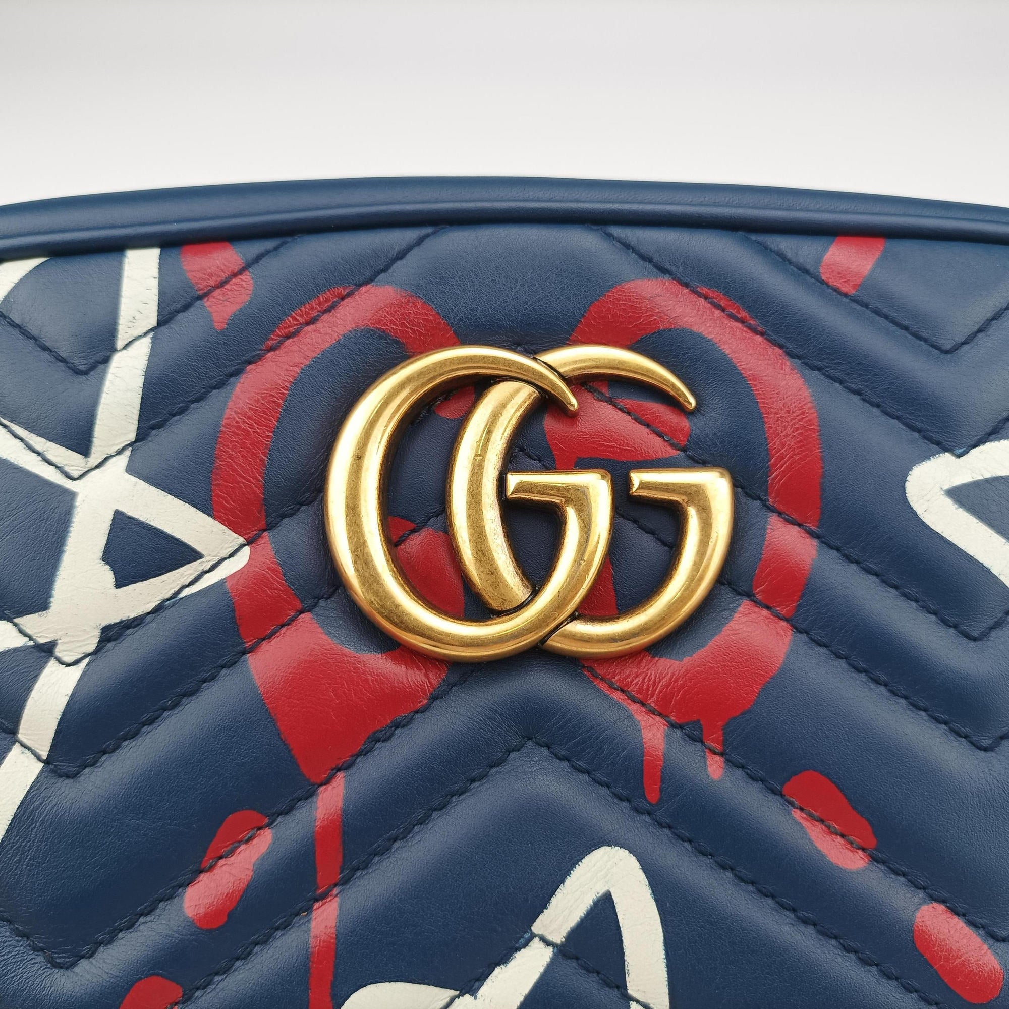 Secondhand Gucci GG Marmont Navy×Multicolour Leather 447632 shoulderbag | stylenewstar