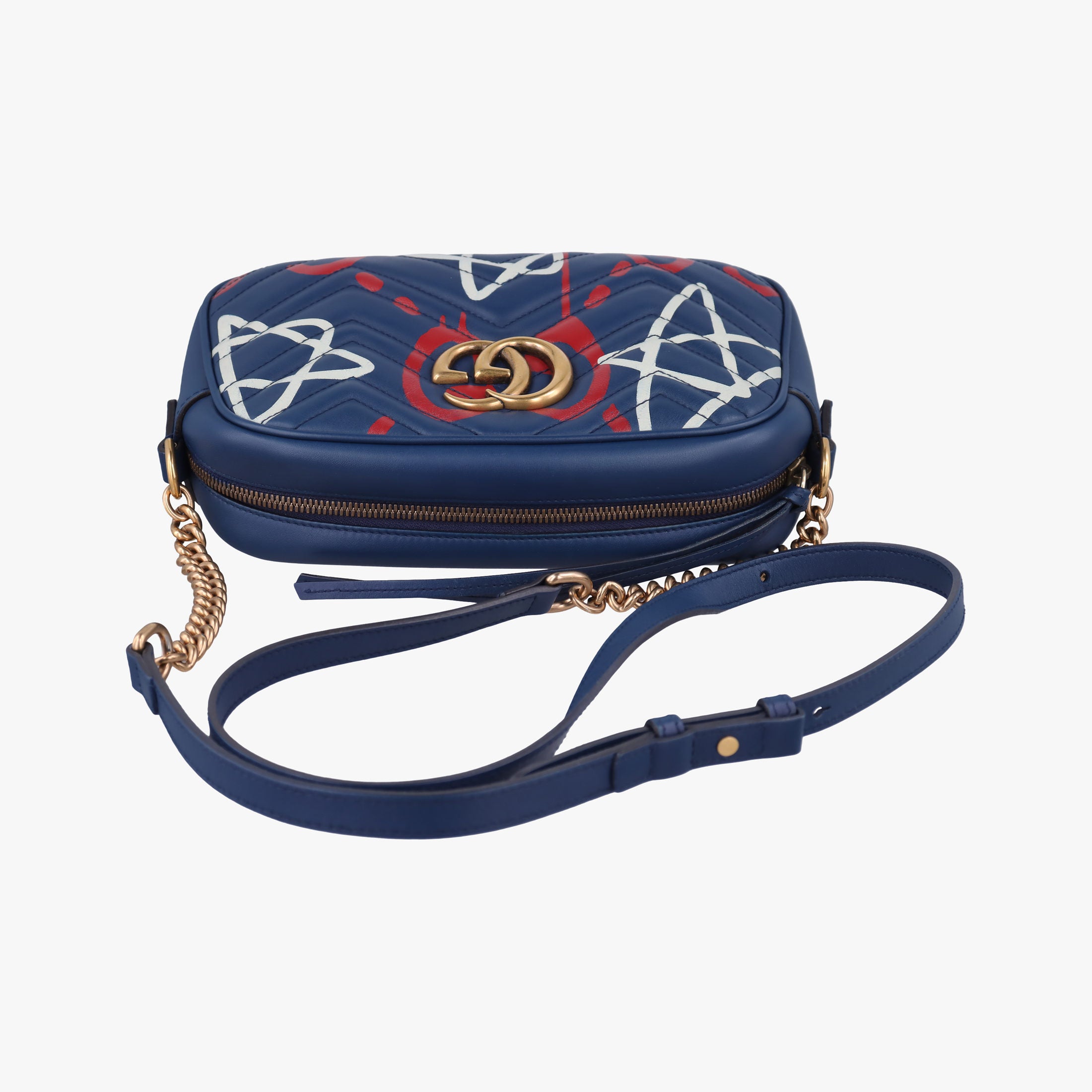 Secondhand Gucci GG Marmont Navy×Multicolour Leather 447632 shoulderbag | stylenewstar