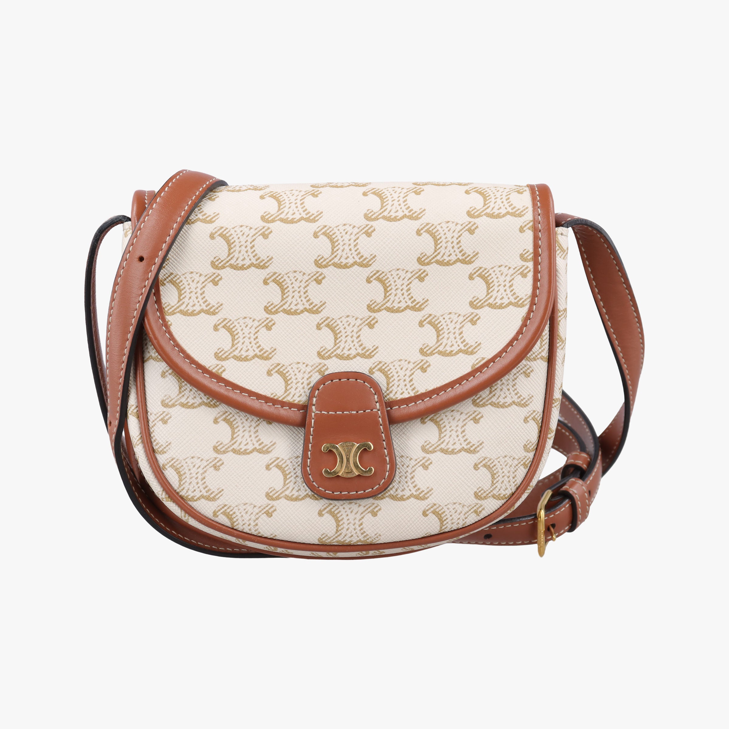Vintage Celine Triomphe Mini Besace White×brown PVC coated canvas  shoulderbag | stylenewstar
