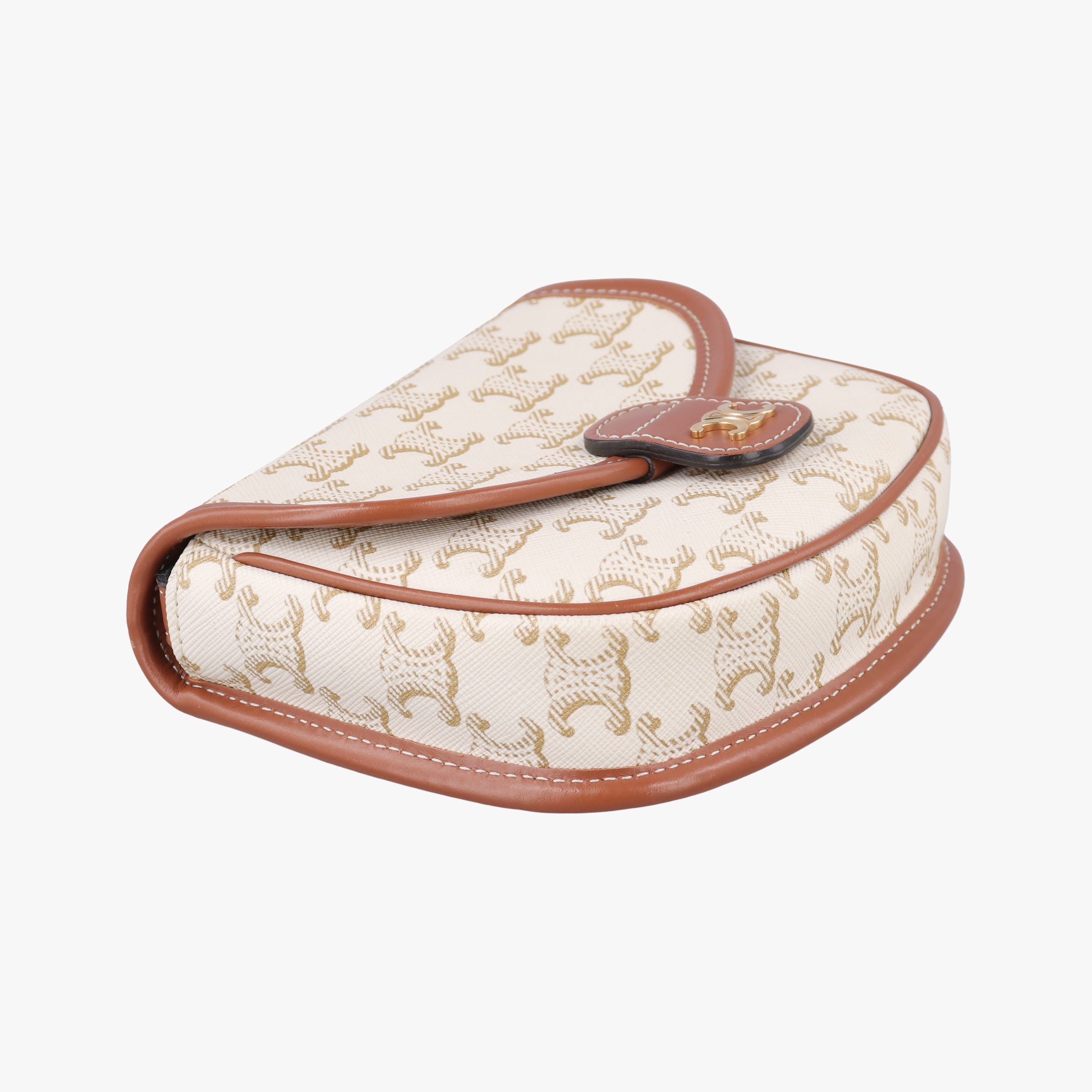 Vintage Celine Triomphe Mini Besace White×brown PVC coated canvas  shoulderbag | stylenewstar