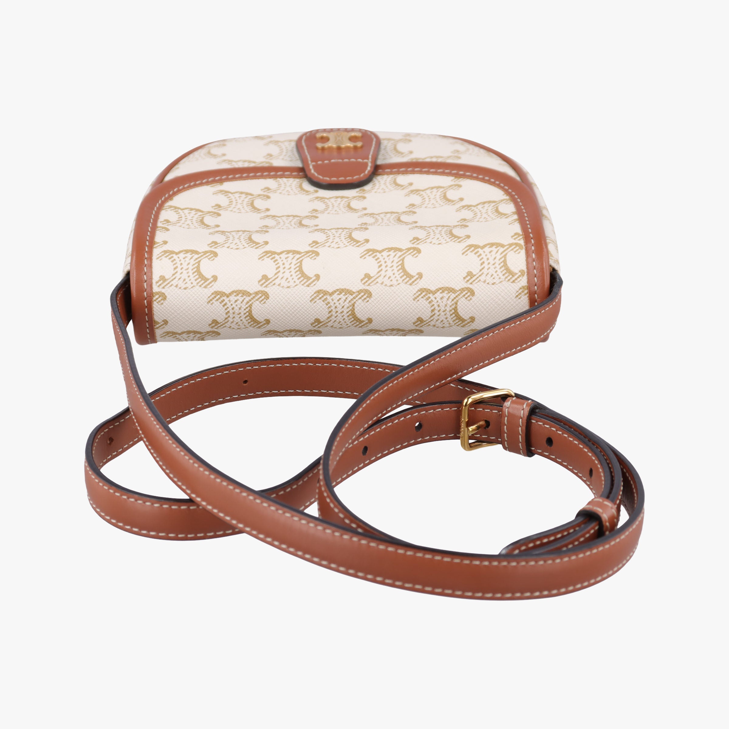 Vintage Celine Triomphe Mini Besace White×brown PVC coated canvas  shoulderbag | stylenewstar